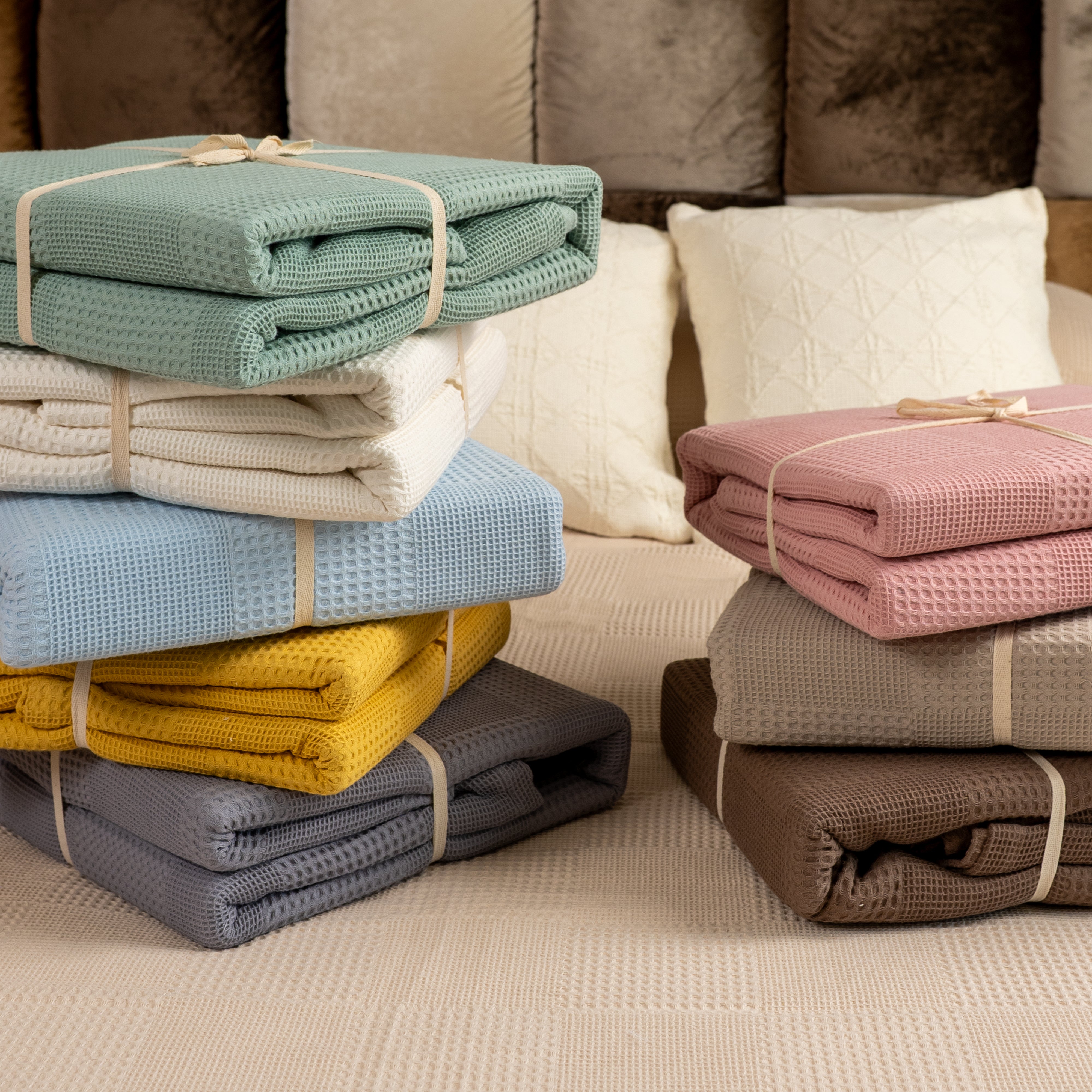 Pastel Waffle Cotton Blanket ByUrban