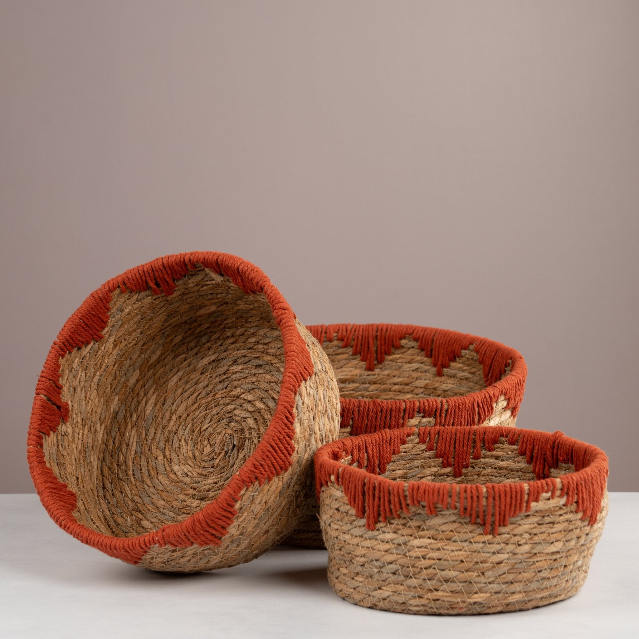 Terracotta Fringe Woven Basket - Urban Home