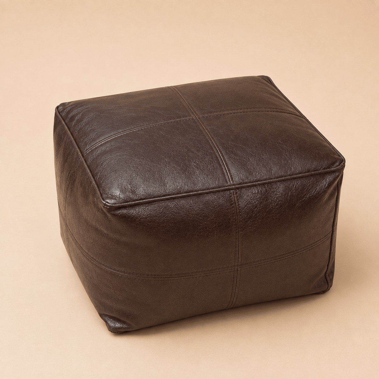 Square Leather Pouf - Urban Home