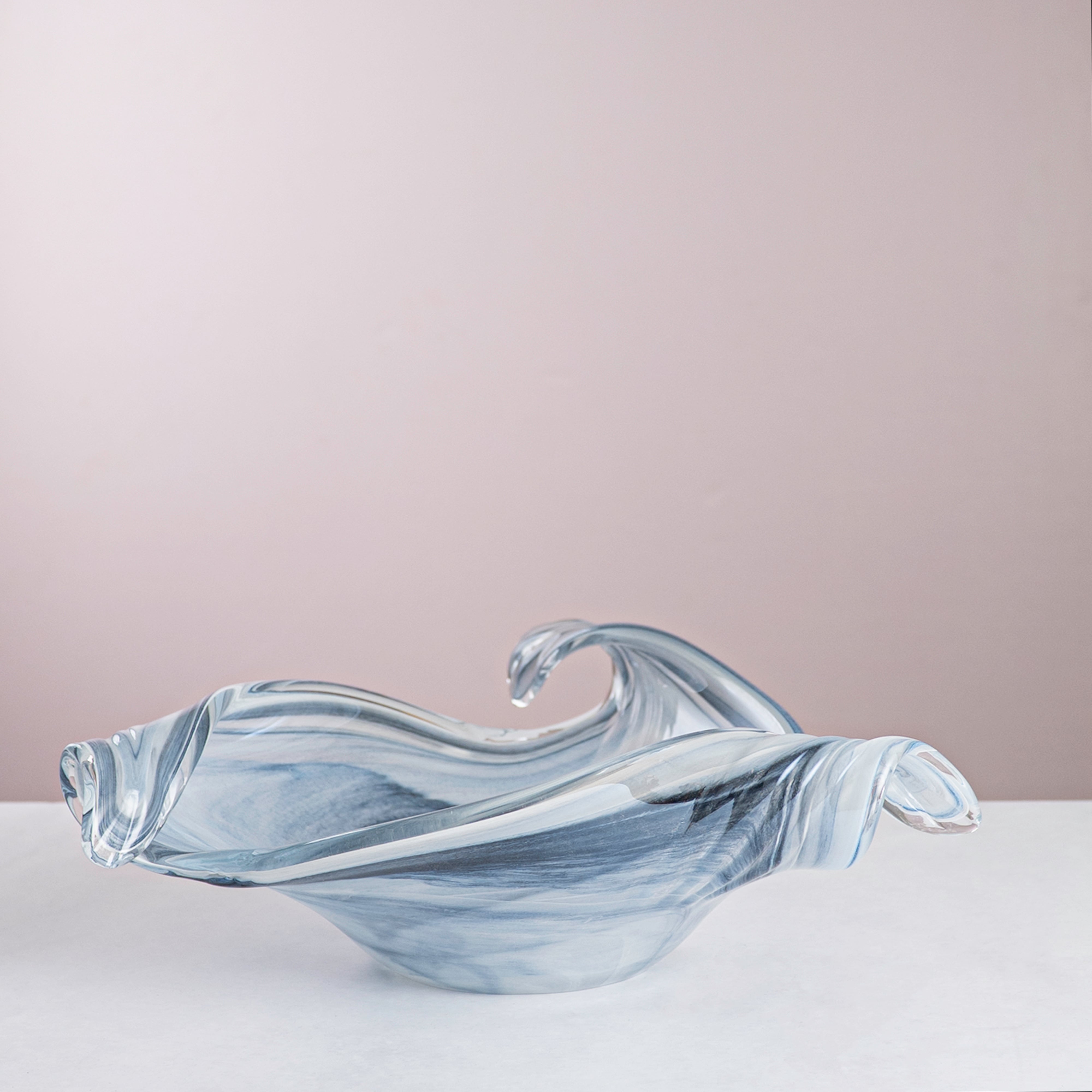 Italian Murano Glass Blue Grey Avvolte Bowl – 39×12 cm
