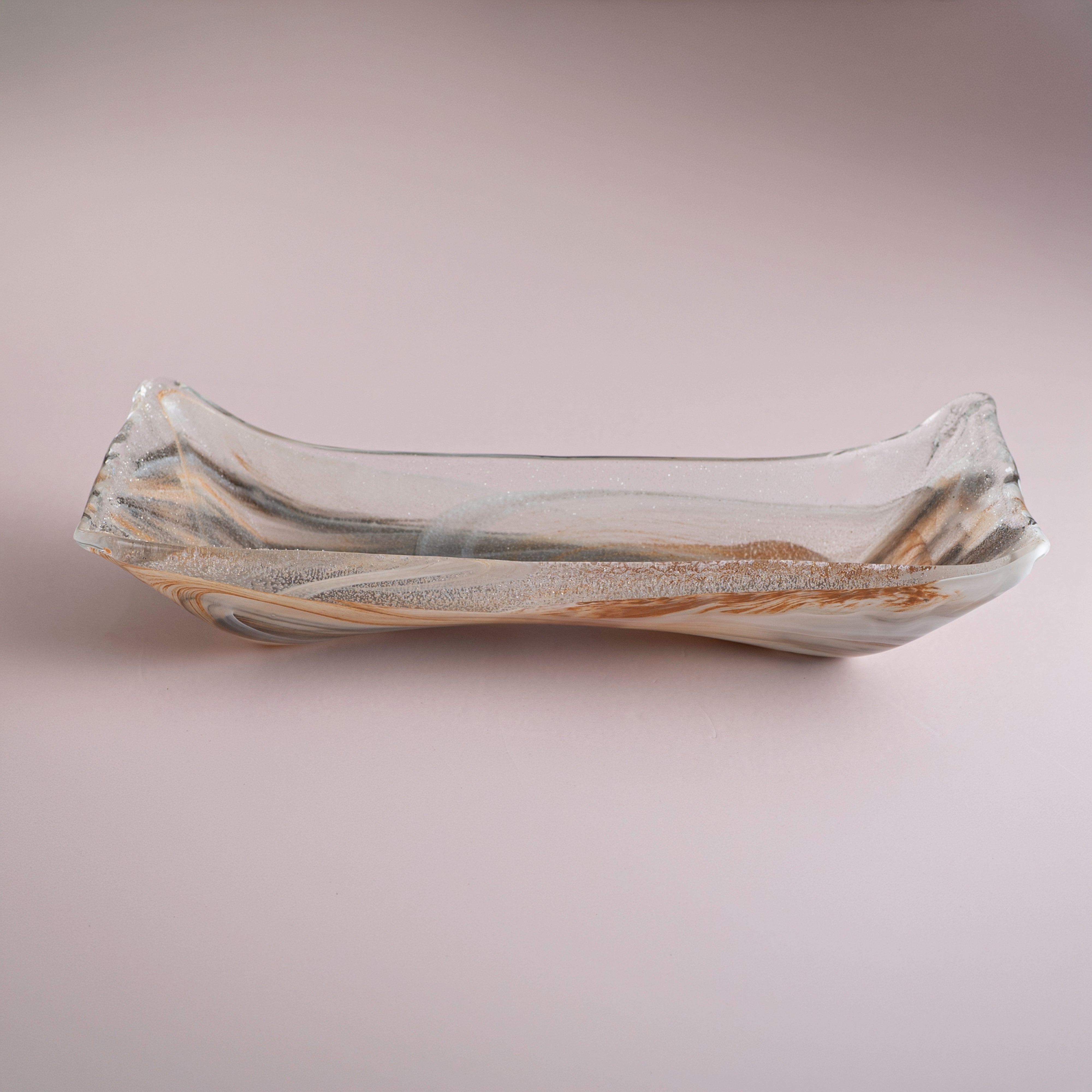 Italian Murano Glass Brown/Grey Zattera Bowl – 46×20×10 cm