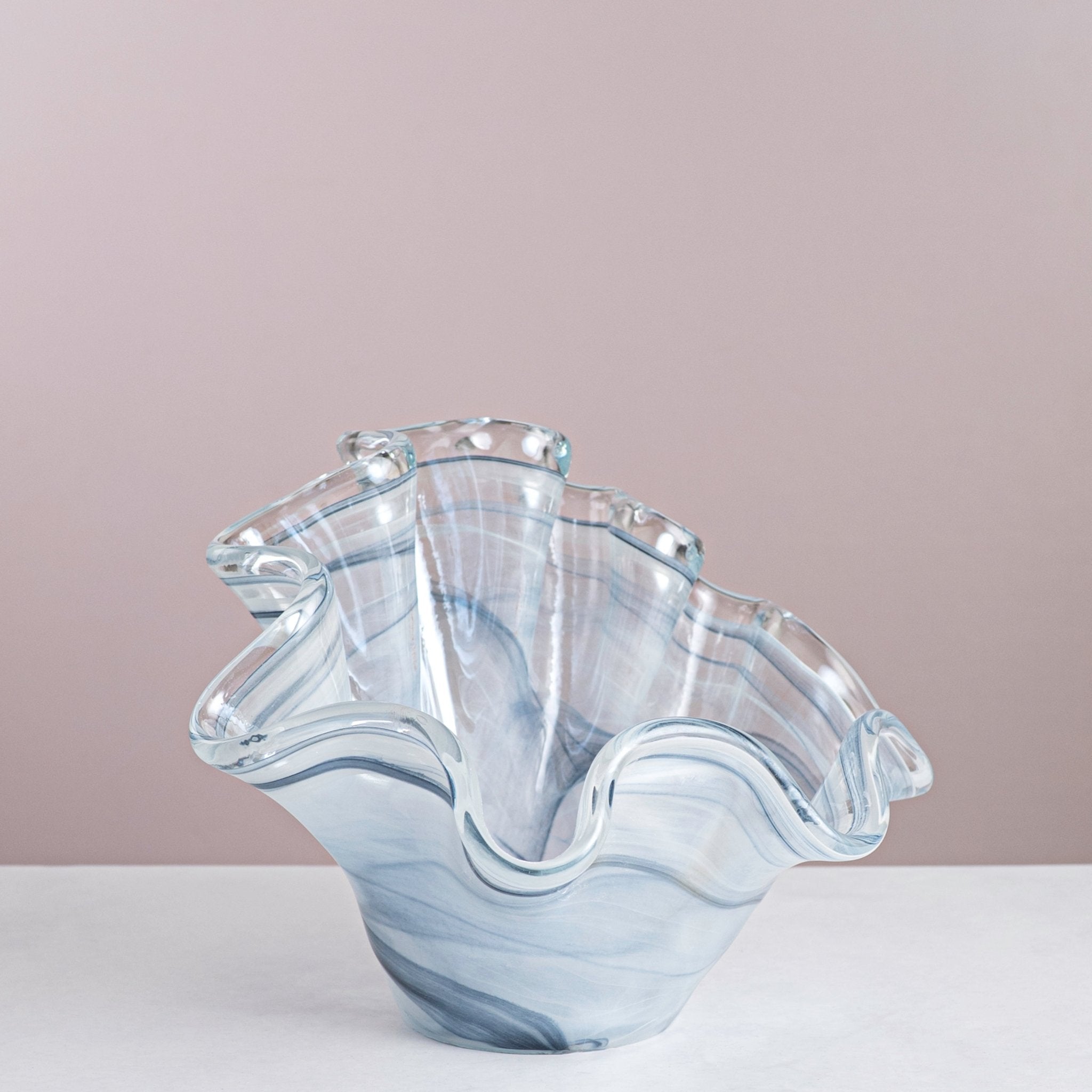Italian Murano Glass Blue Grey Pavone Bowl – 34×25×22 cm - Urban Home