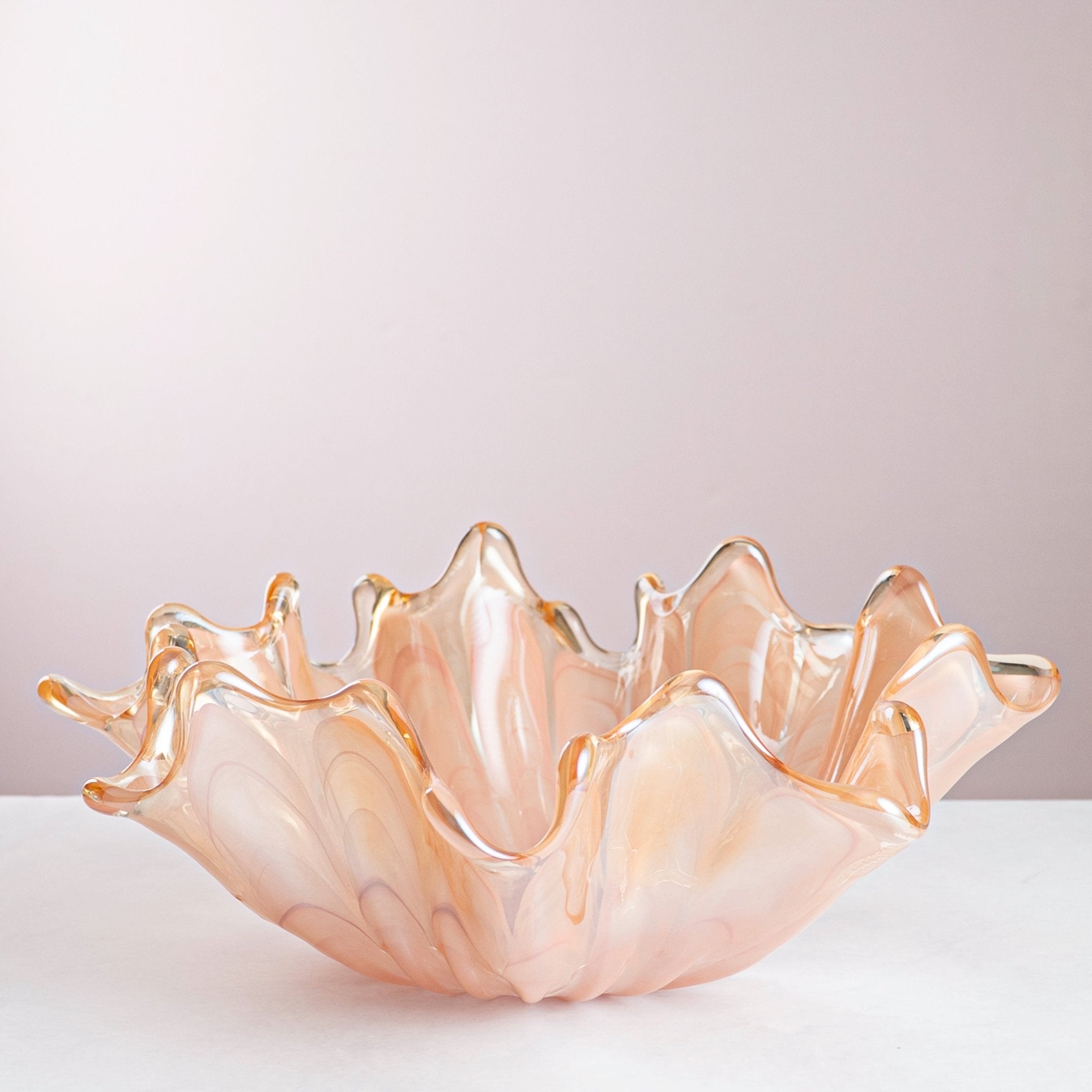Italian Murano Glass Peach/White Splash Bowl – 40×18 cm - Urban Home