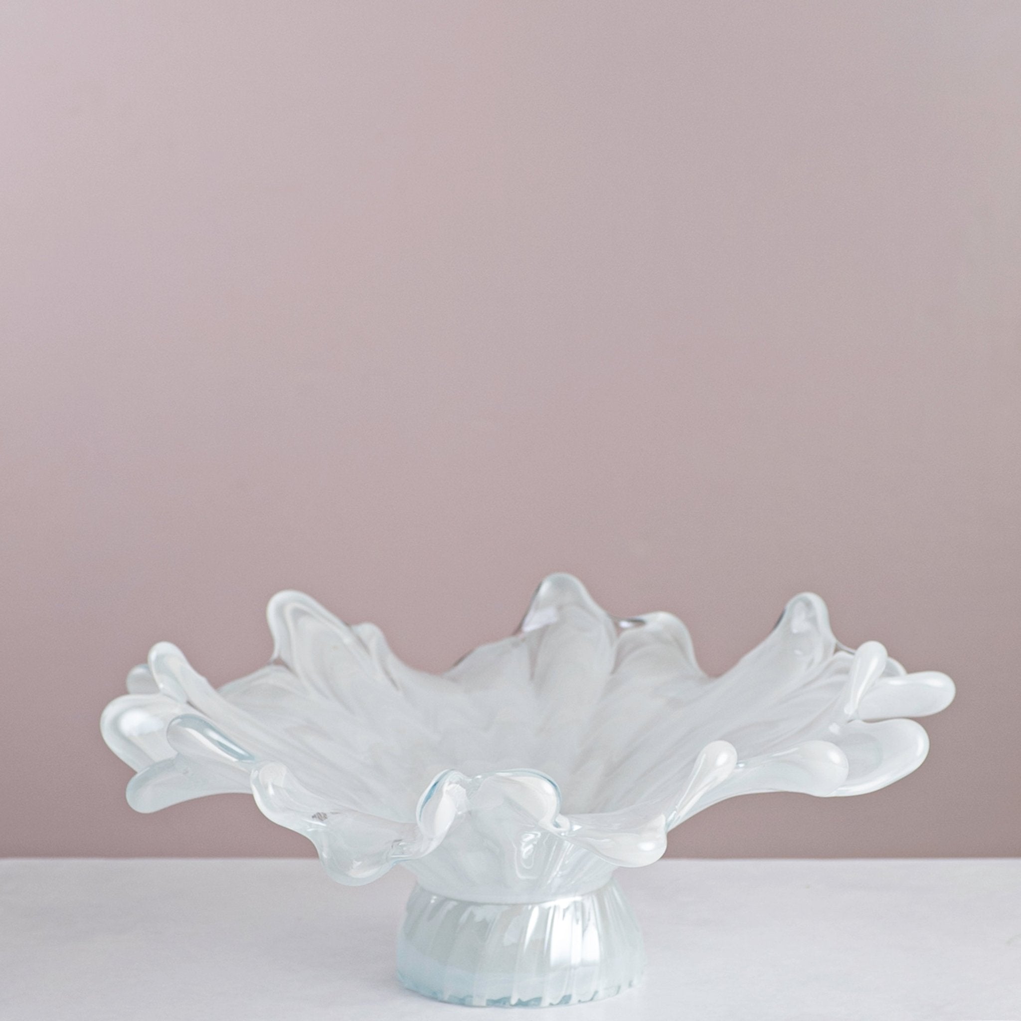 Italian Murano Glass White Marinella Based Bowl – 40×16 cm - Urban Home