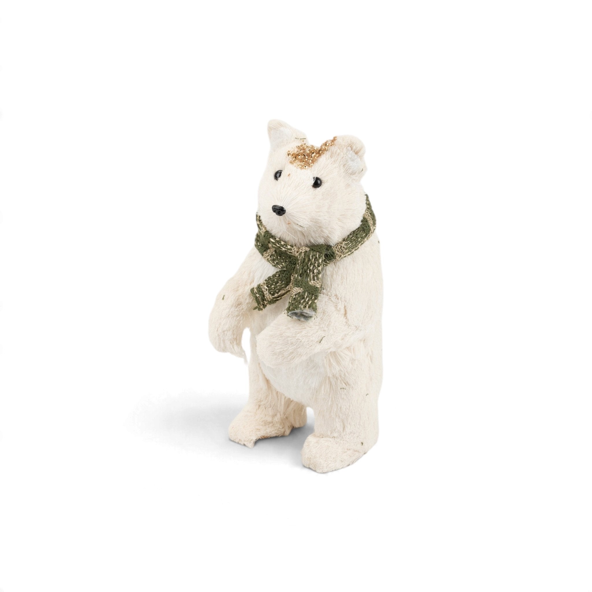 White Furry Sitting Bear with Green Scarf