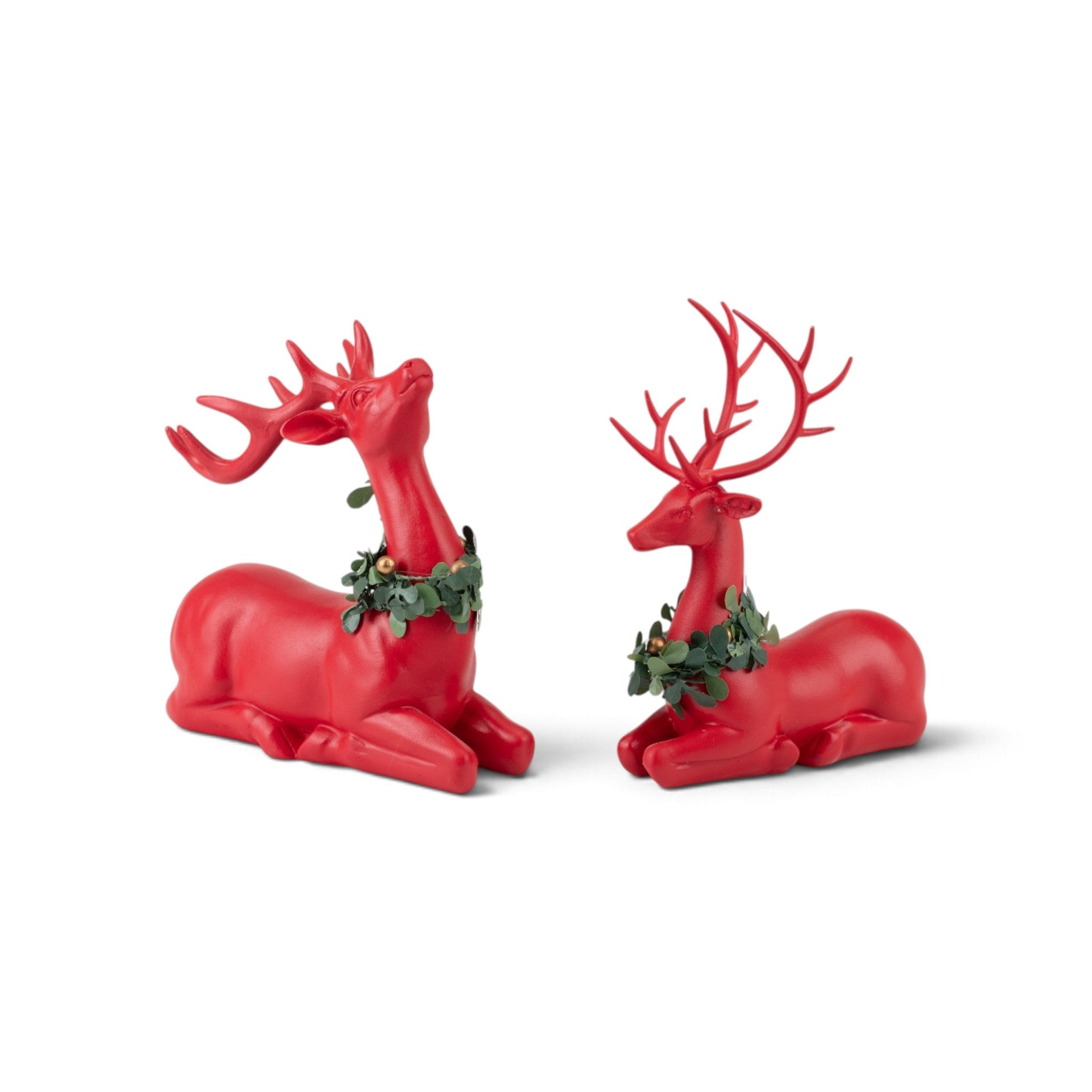 Lying Reindeer with Wreath - Red, Set of 2 - Urban Home
