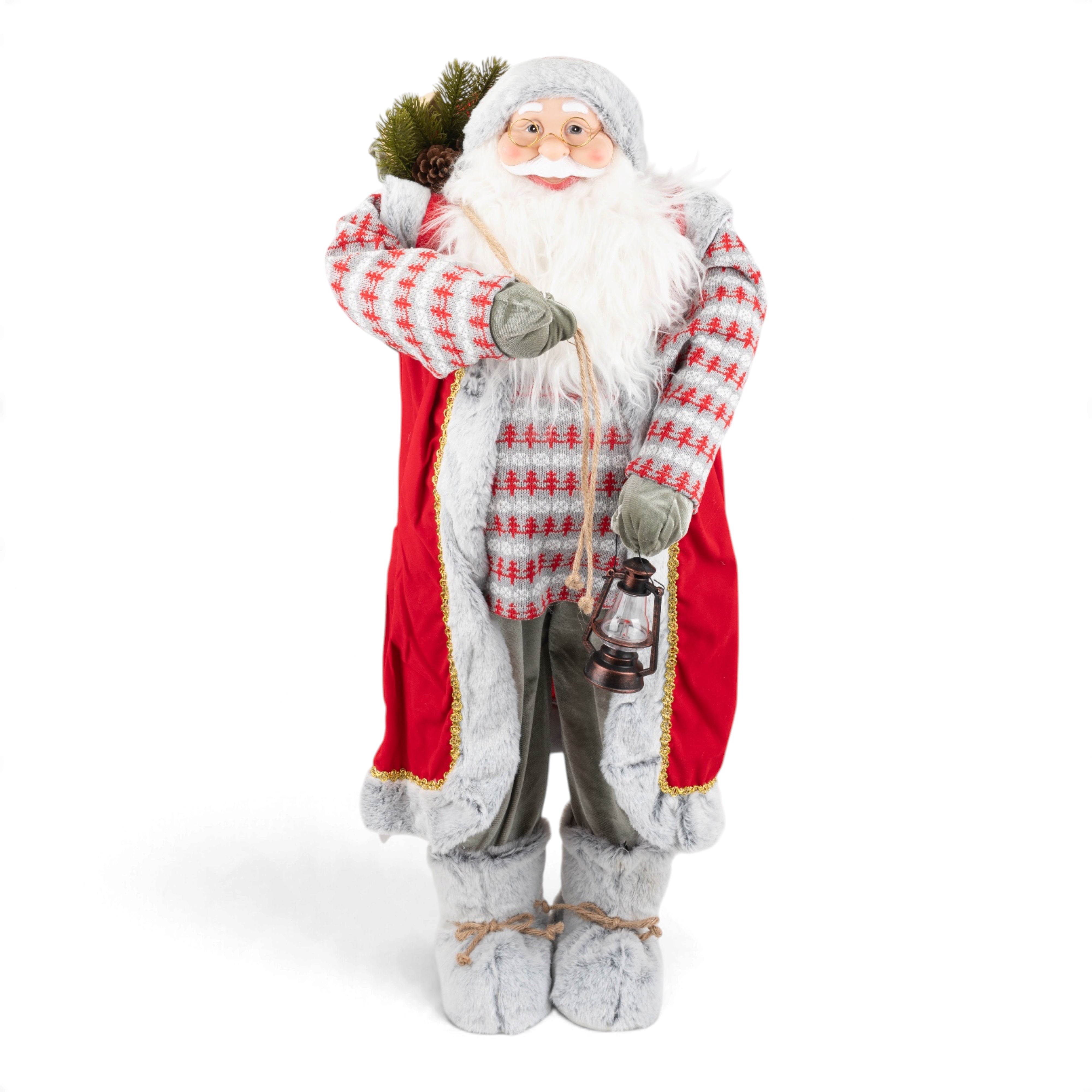 Traditional Santa with Checked Outfit & Lantern - 90cm
