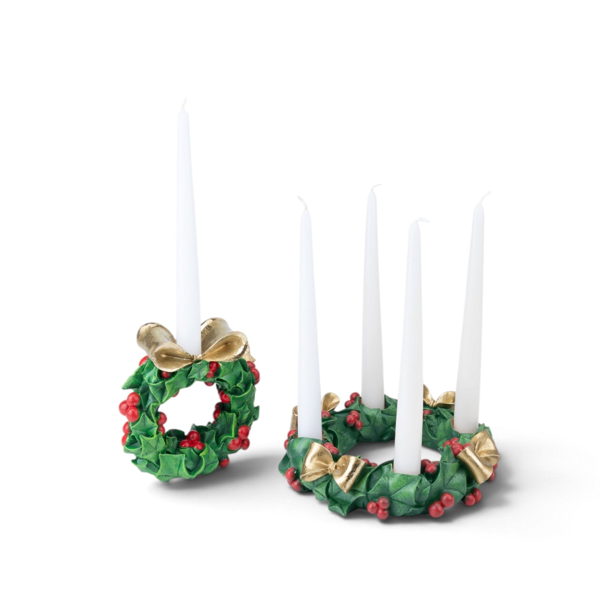 Holly Berry Candle Ring with Gold Bows - Urban Home