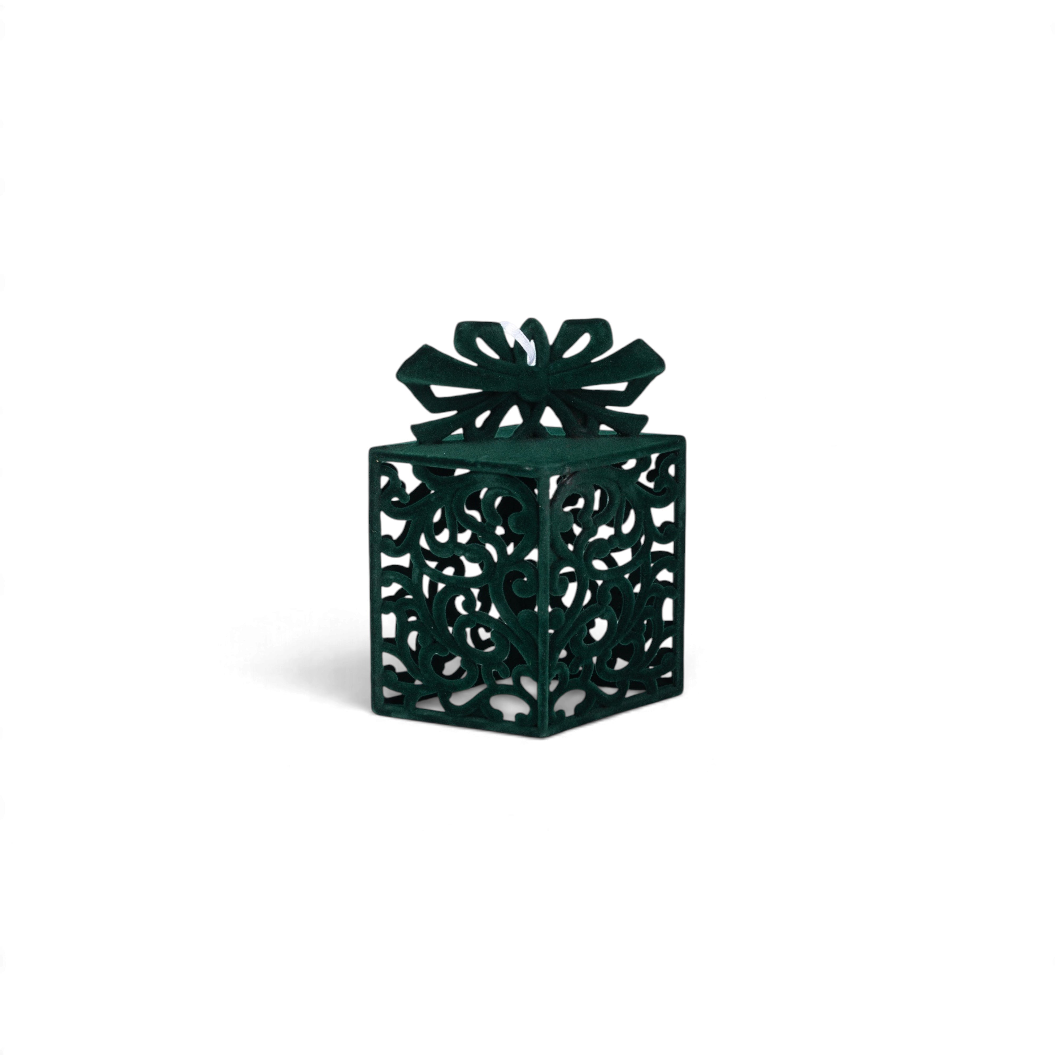 Velvet Gift Box Hanging Ornament - Forest Green