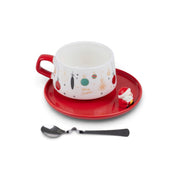 Christmas Cup & Saucer with Santa Spoon - Red