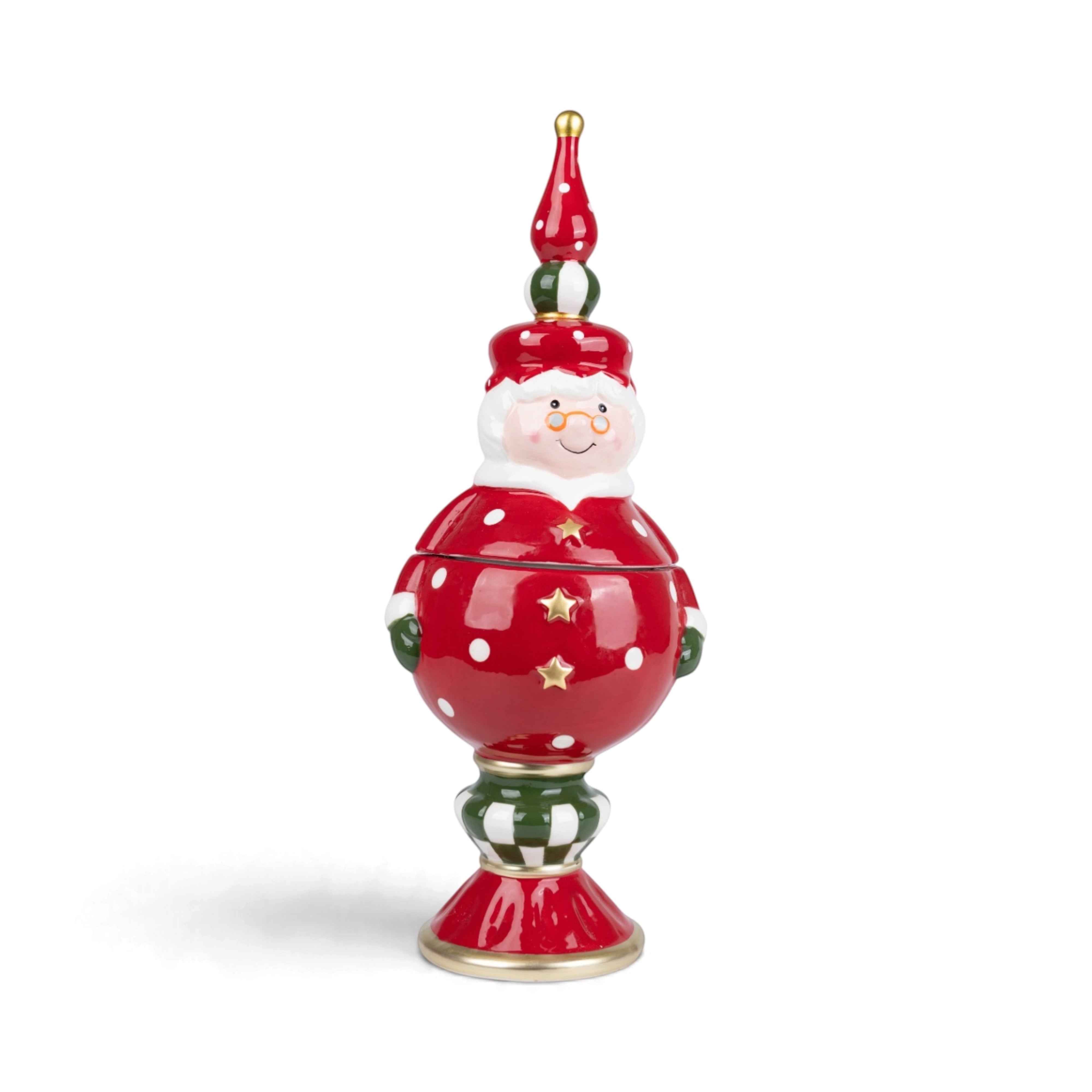 Mrs Claus Figurine on Stand - Red &amp; Green