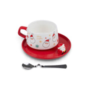 Christmas Cup & Saucer with Santa Spoon - Red