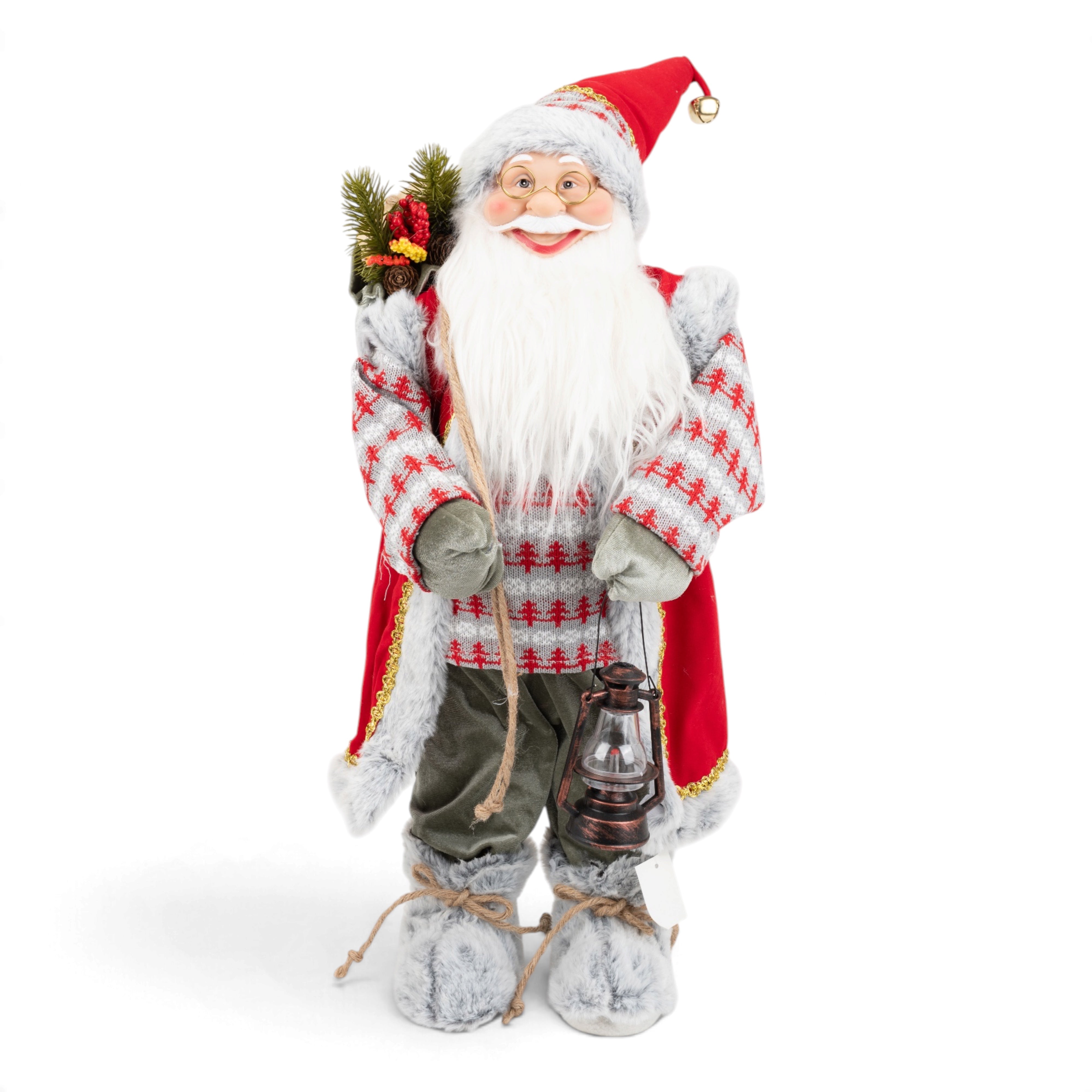 Traditional Santa with Checked Outfit & Lantern - 60cm