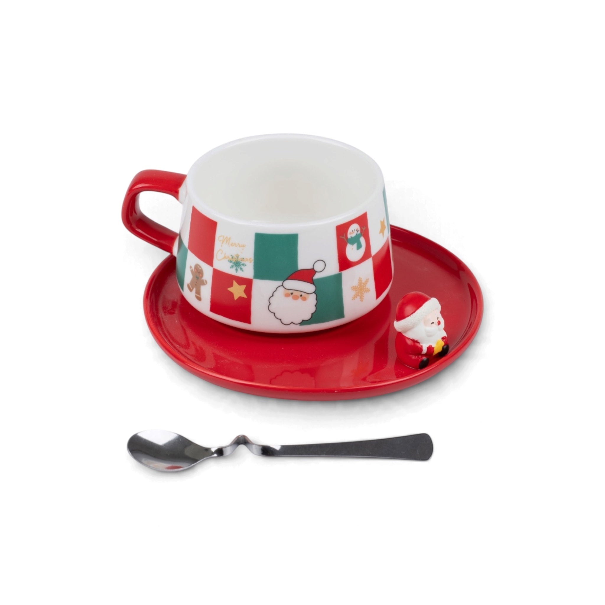 Christmas Cup & Saucer with Santa Spoon - Red