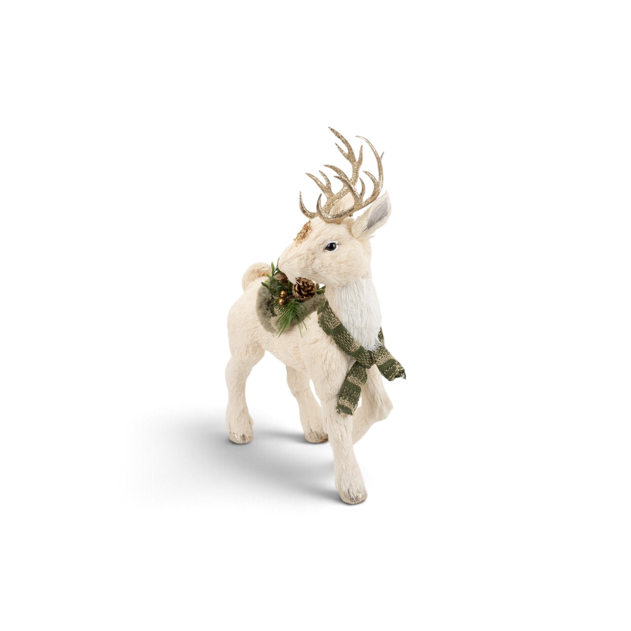 White Furry Deer with Wreath & Green Scarf - Urban Home