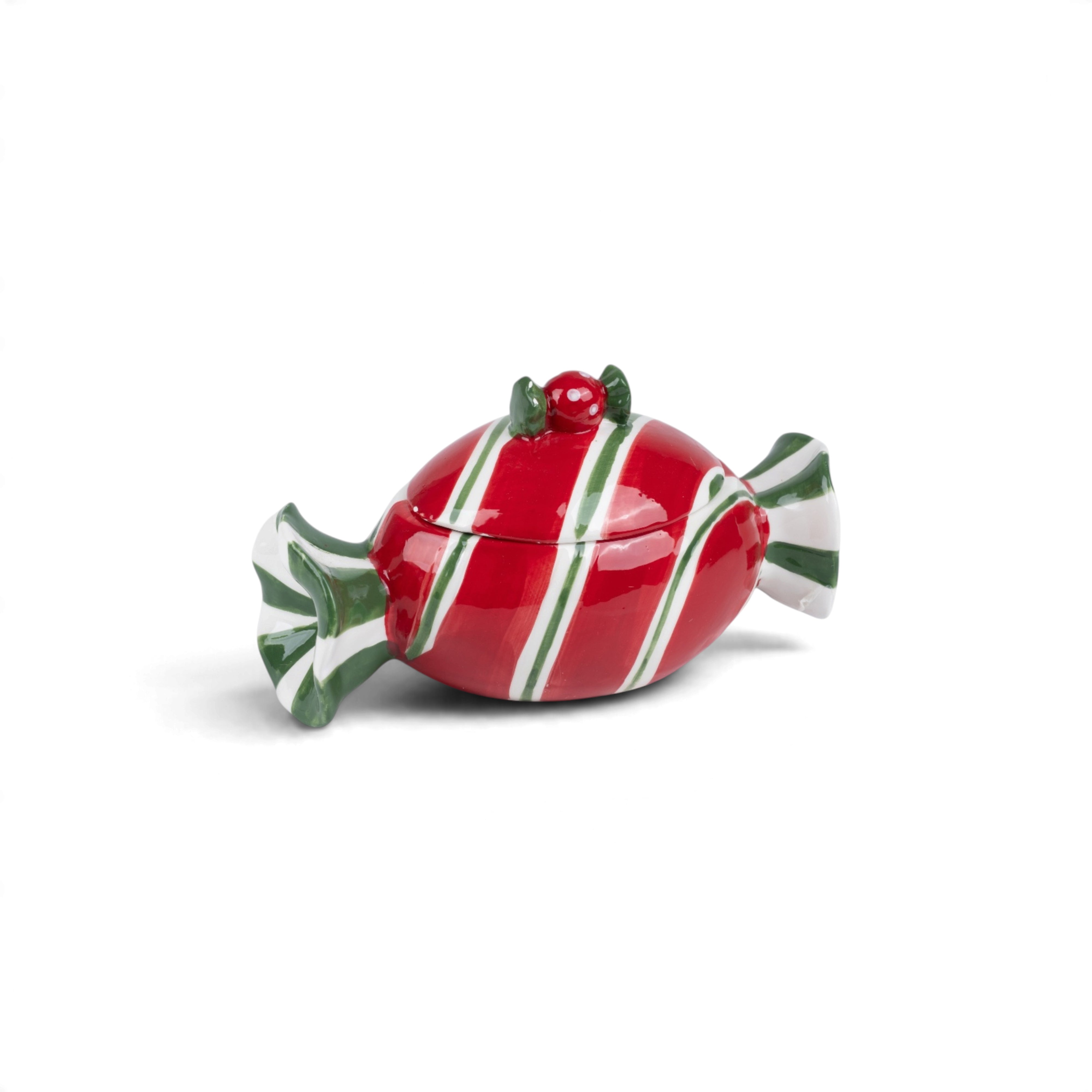 Candy Shaped Ceramic Jar - Red & White