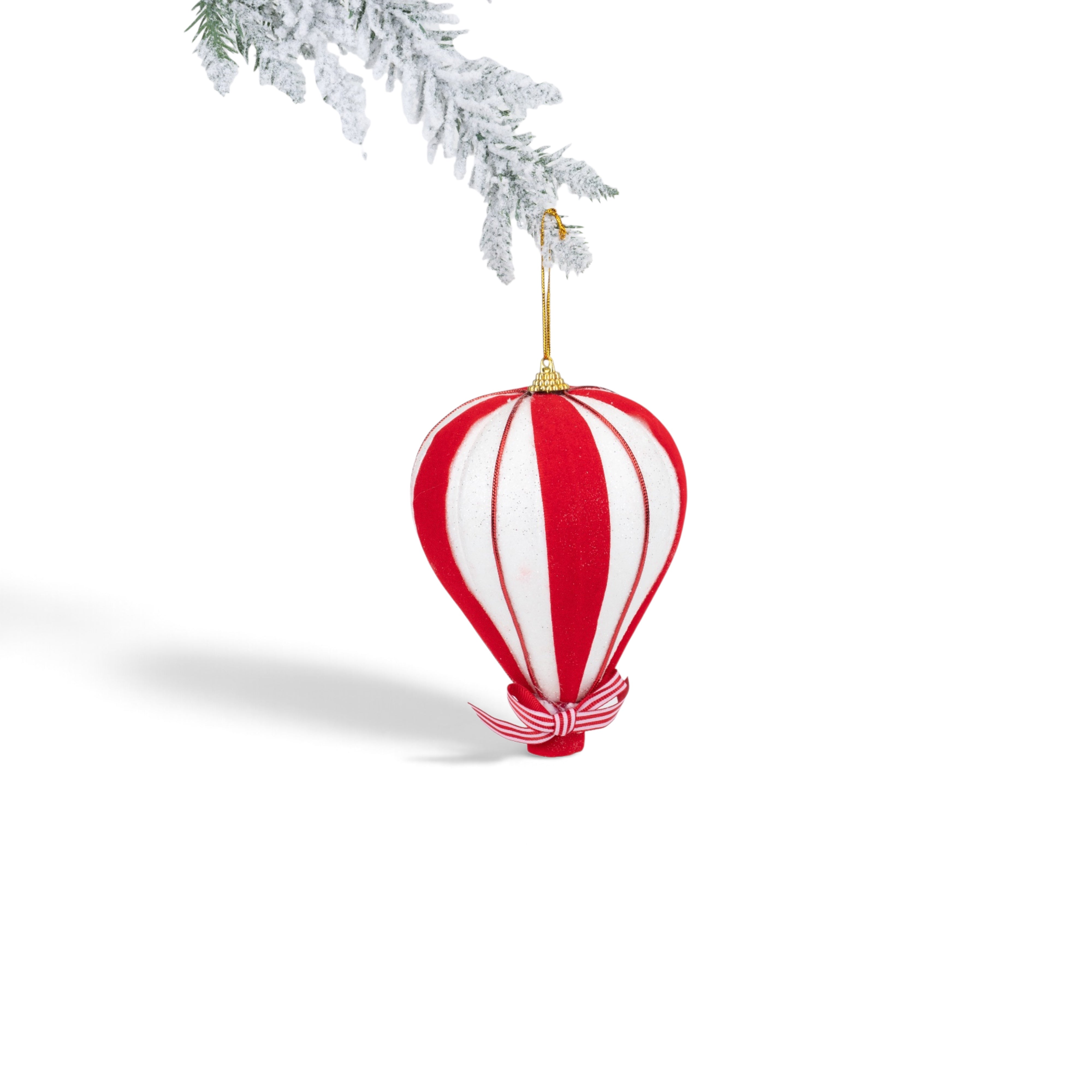Velvet Striped Balloon Ornament - Red & White