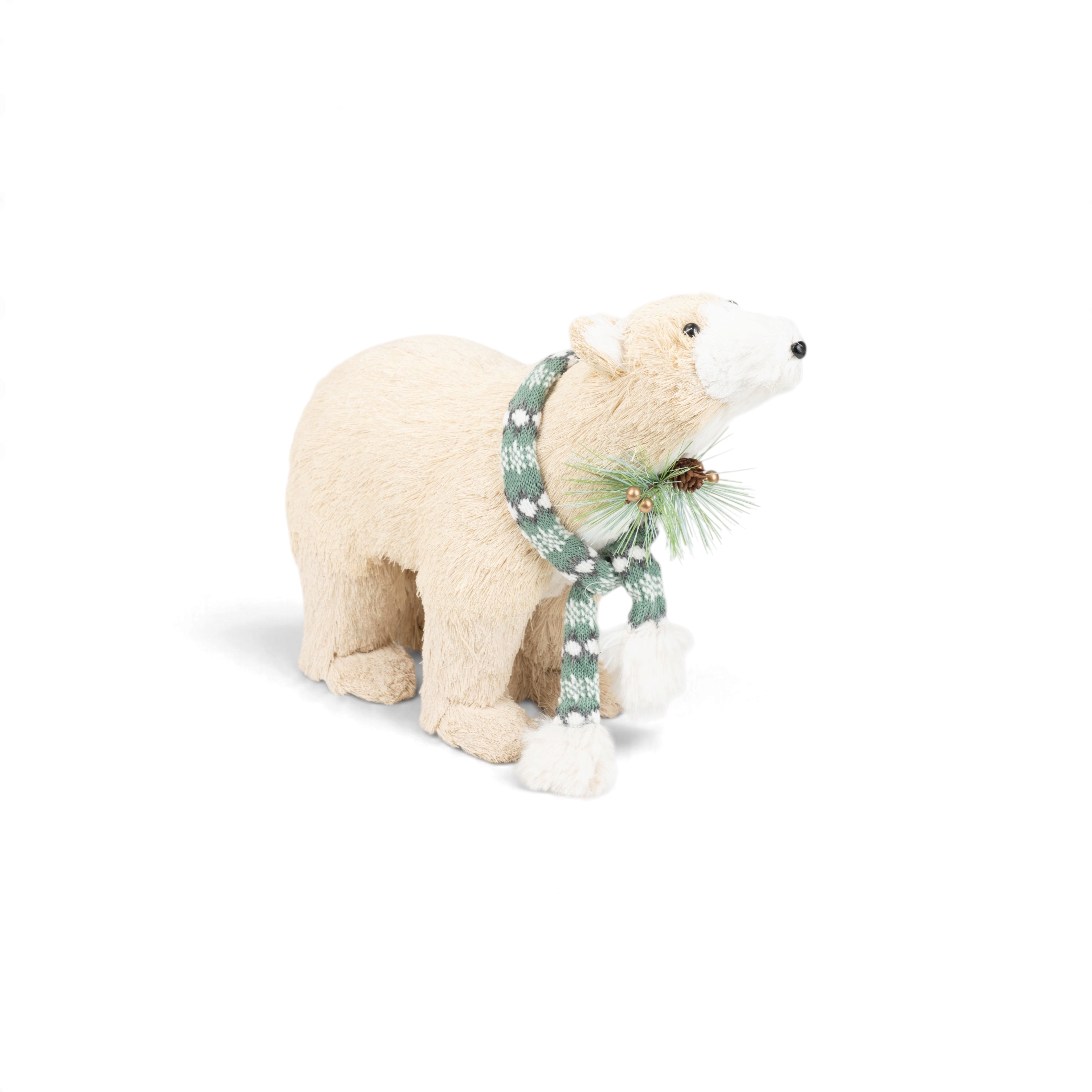 Beige Christmas Bear with Green Scarf