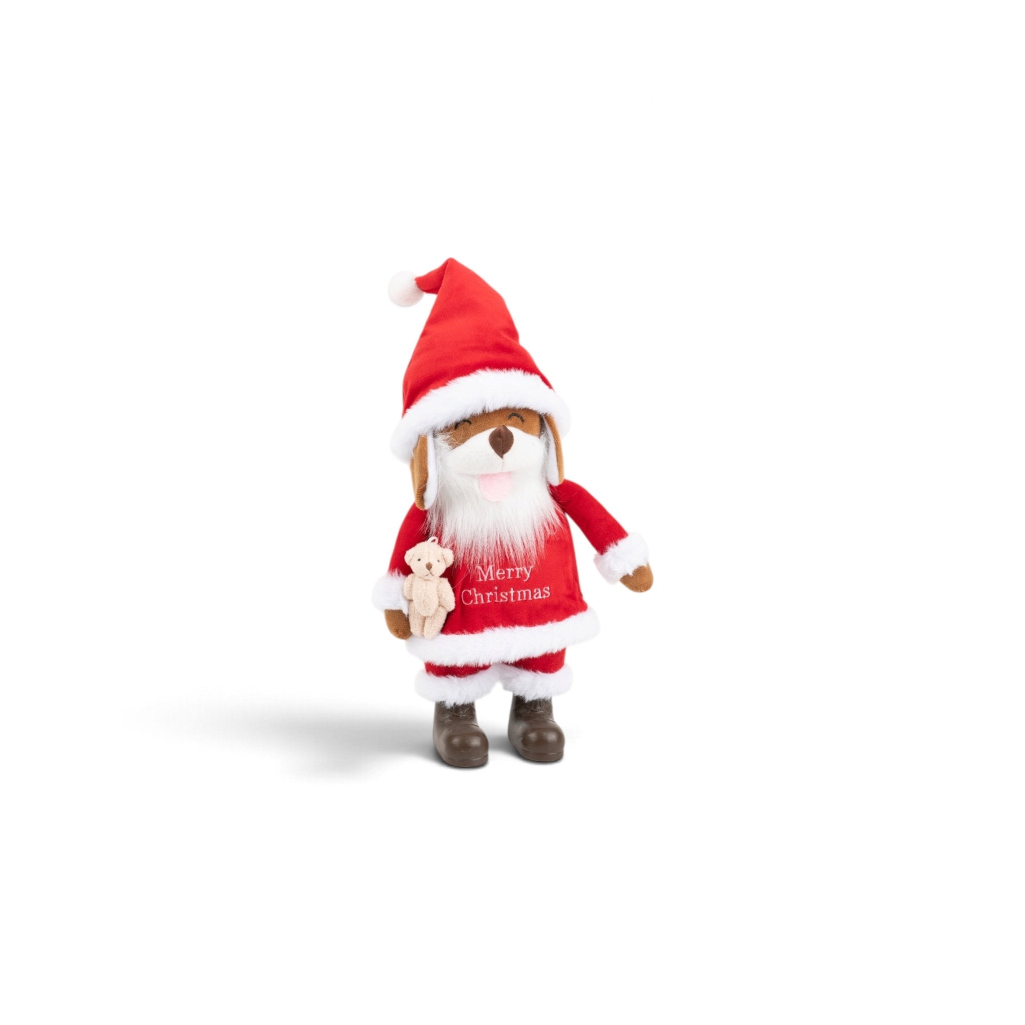 Plush Santa Dog Holding a Teddy Bear - Urban Home