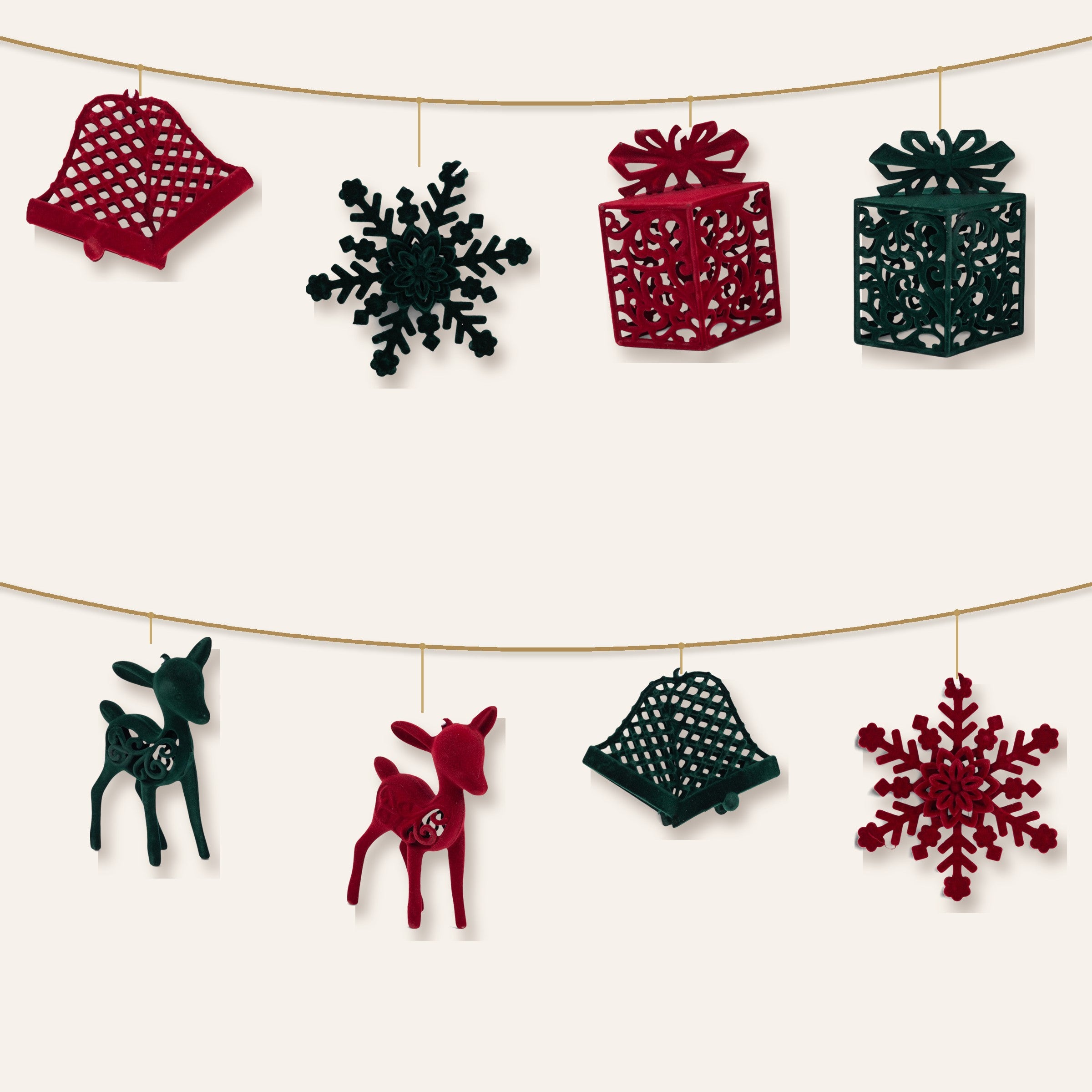 Burgundy and forest green velvet ornament set of 8