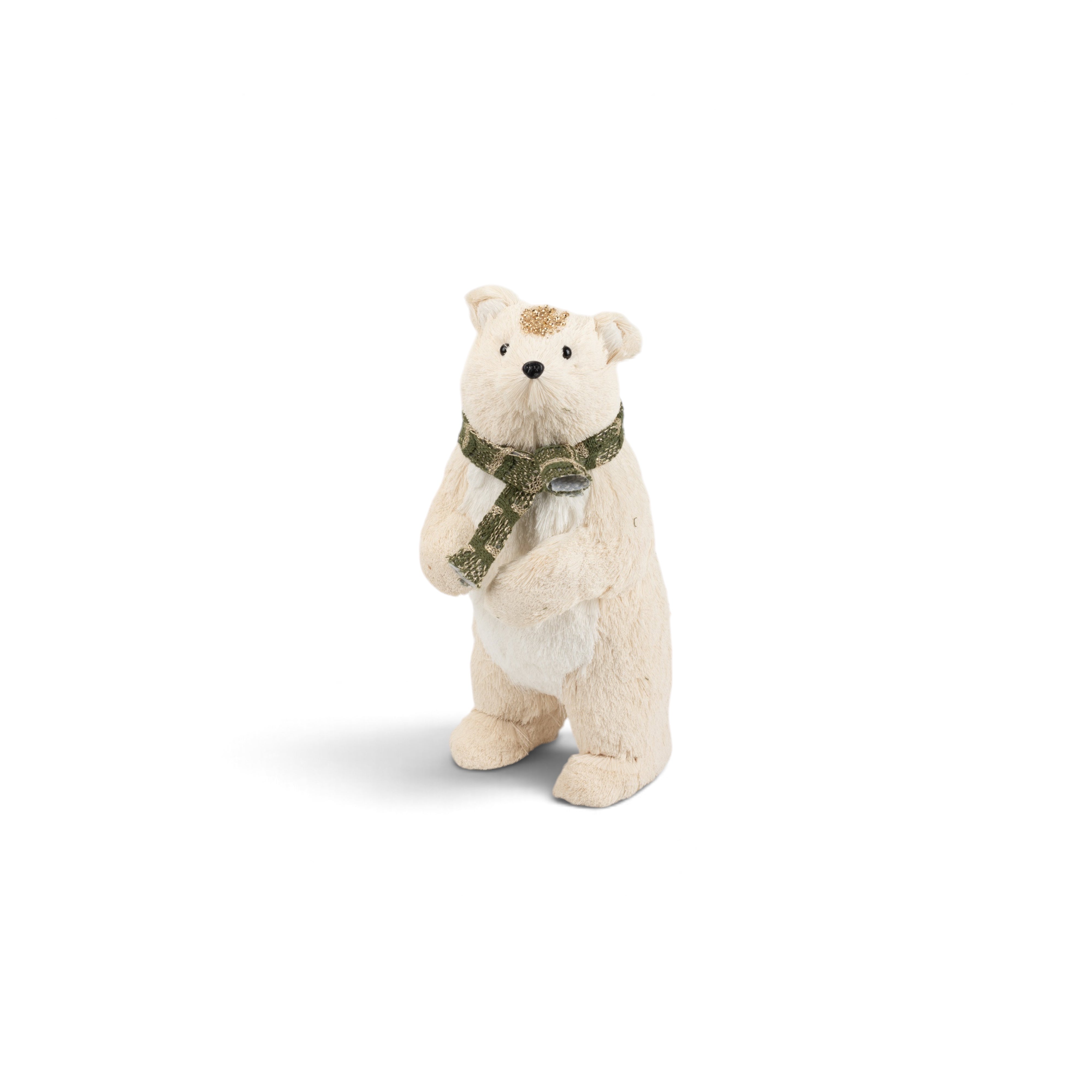 White Furry Standing Bear with Green Scarf