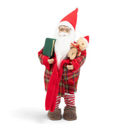 Santa in Tartan Robe with Book & Teddy Bear