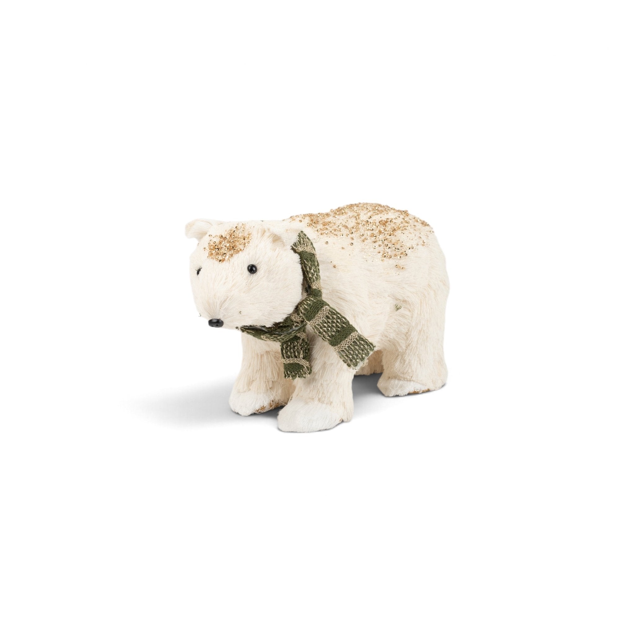 White Furry Polar Bear with Green Scarf - Urban Home