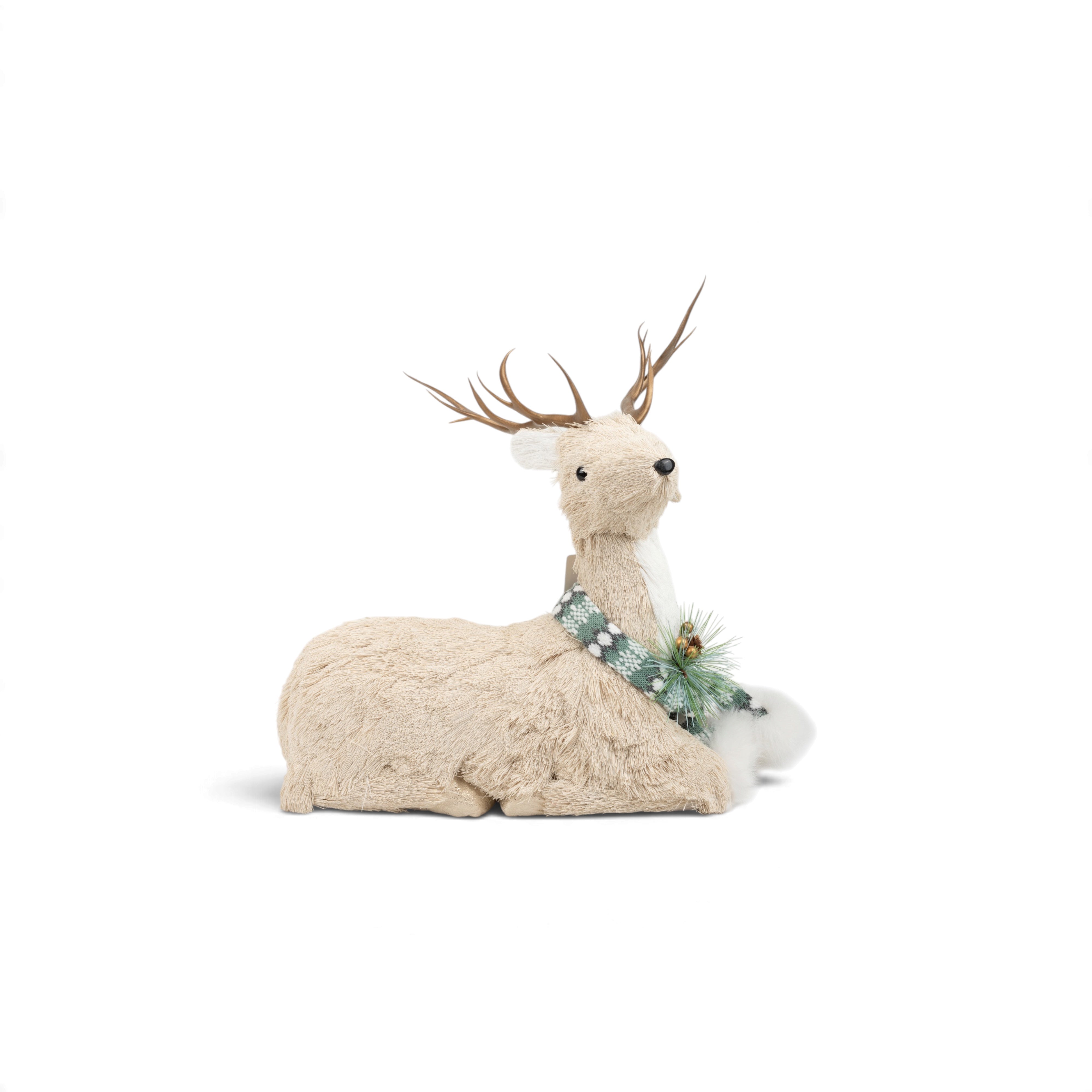 Beige Christmas Deer with Green Scarf
