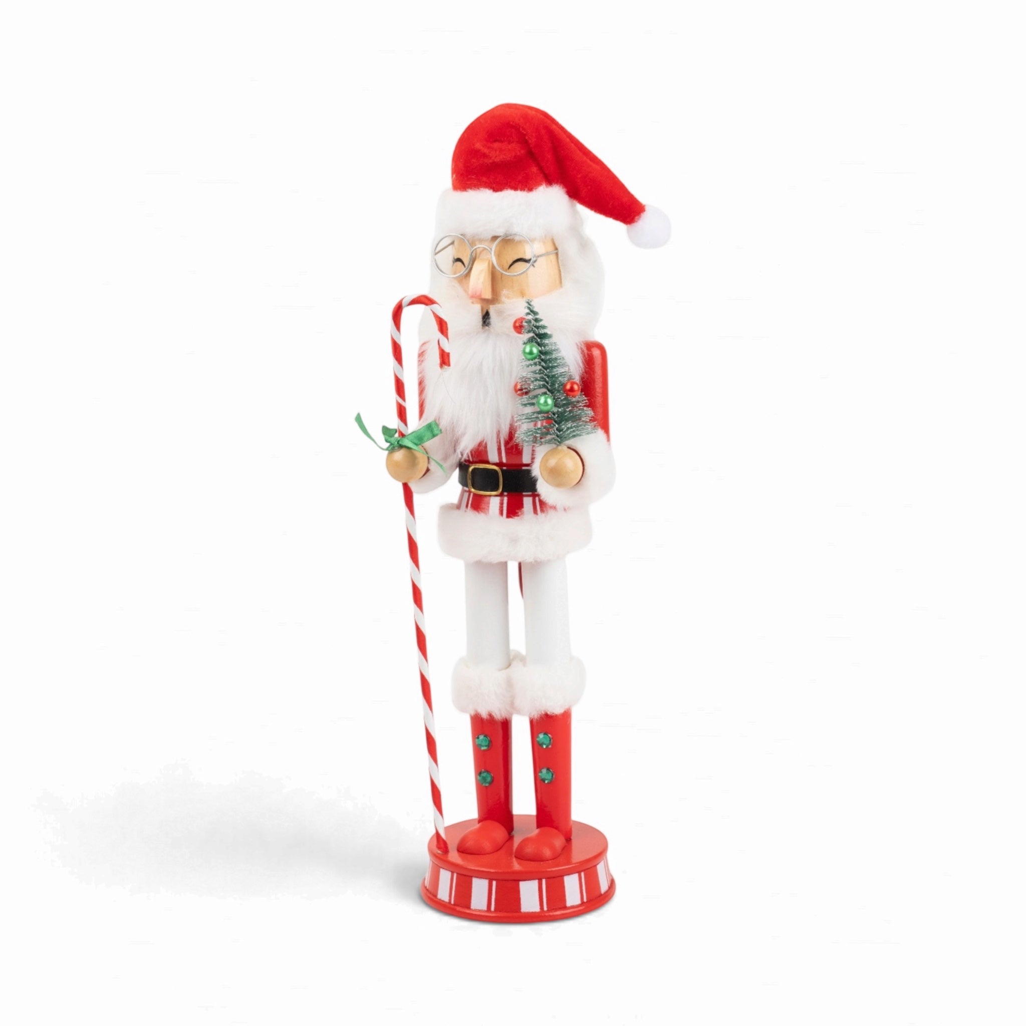 Wooden Santa Claus Holding a Candy Cane