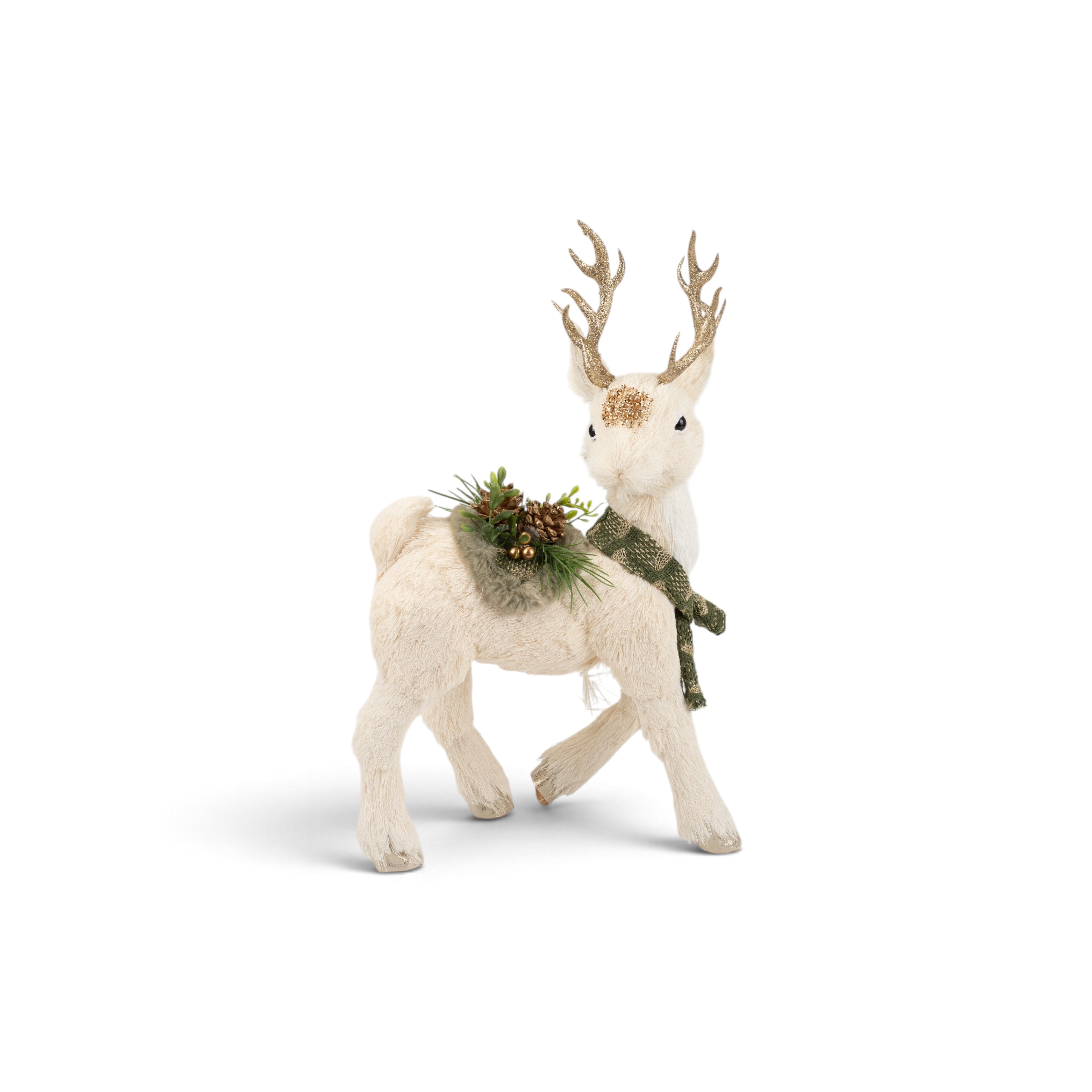 White Furry Deer with Wreath & Green Scarf - 30*16*50