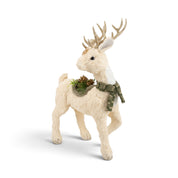 White Furry Deer with Wreath & Green Scarf - 38*25*68
