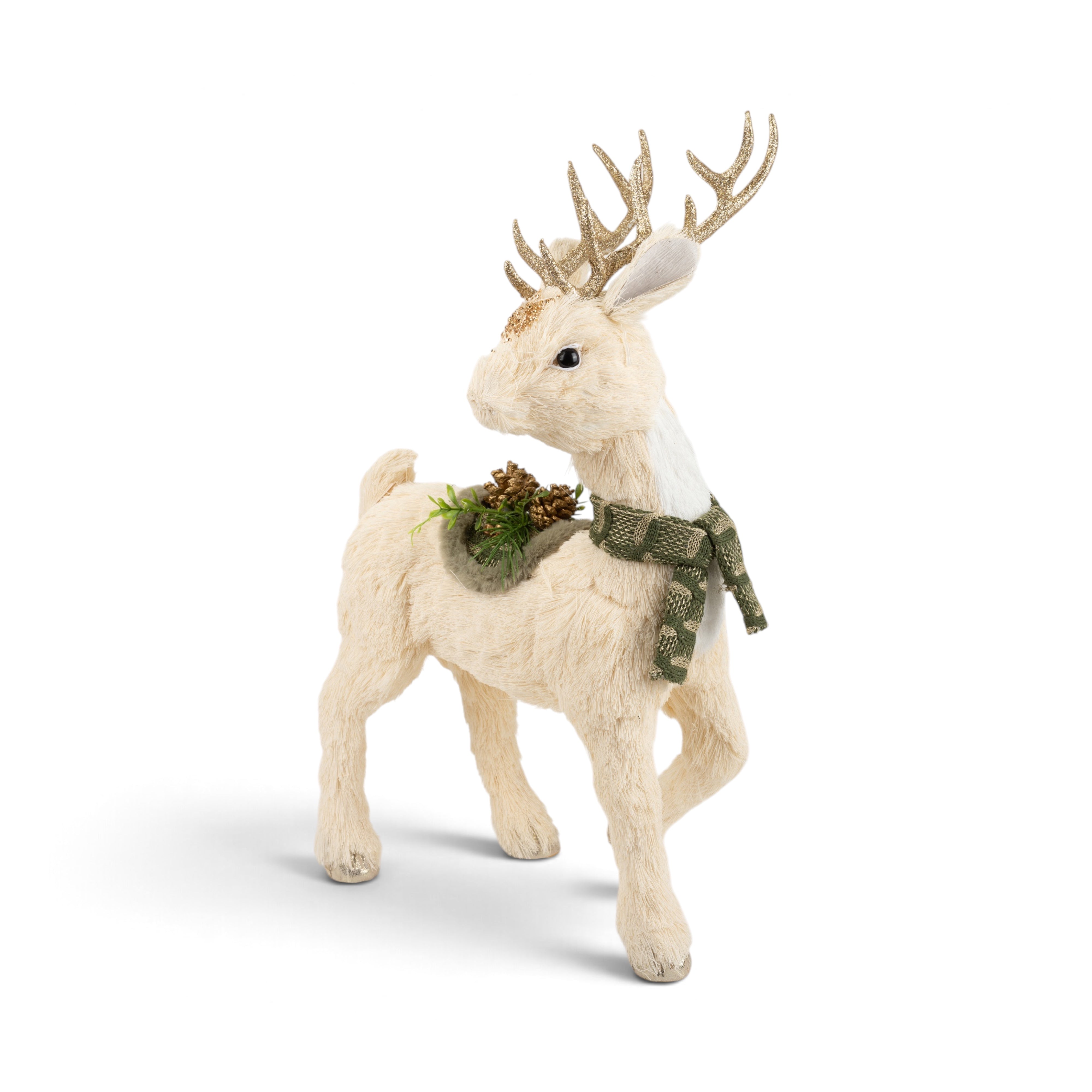 White Furry Deer with Wreath & Green Scarf - 38*25*68