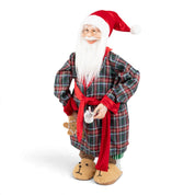 Santa in Tartan Robe Holding Gingerbread