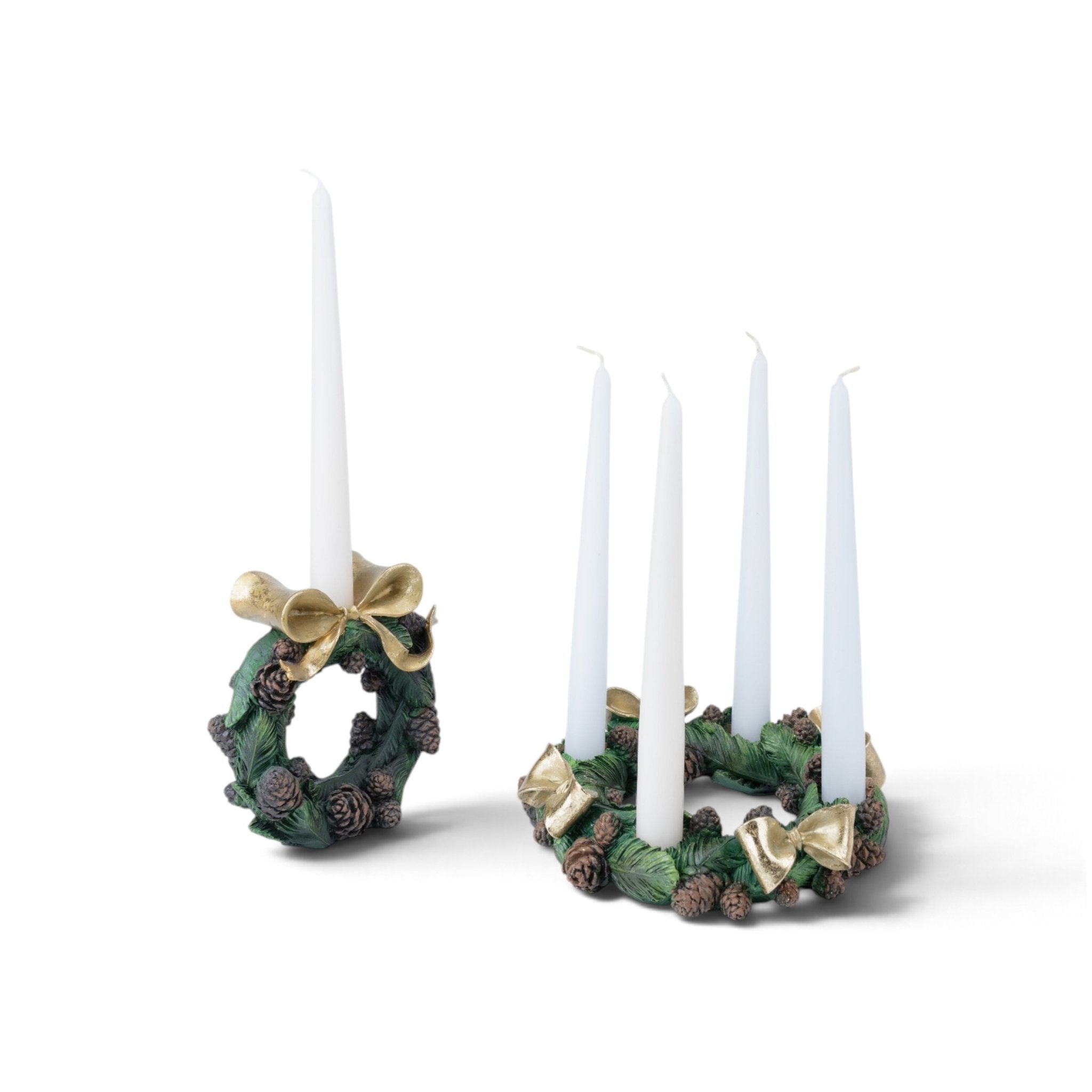 Pinecone Wreath with Gold Bow - Candle Holder - Urban Home