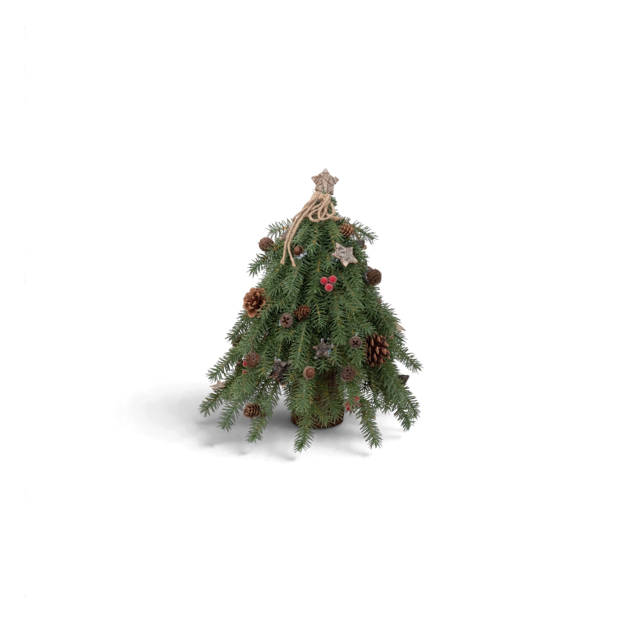 Pine Tree with Red Berries &amp; Stars - 45cm