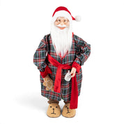 Santa in Tartan Robe Holding Gingerbread