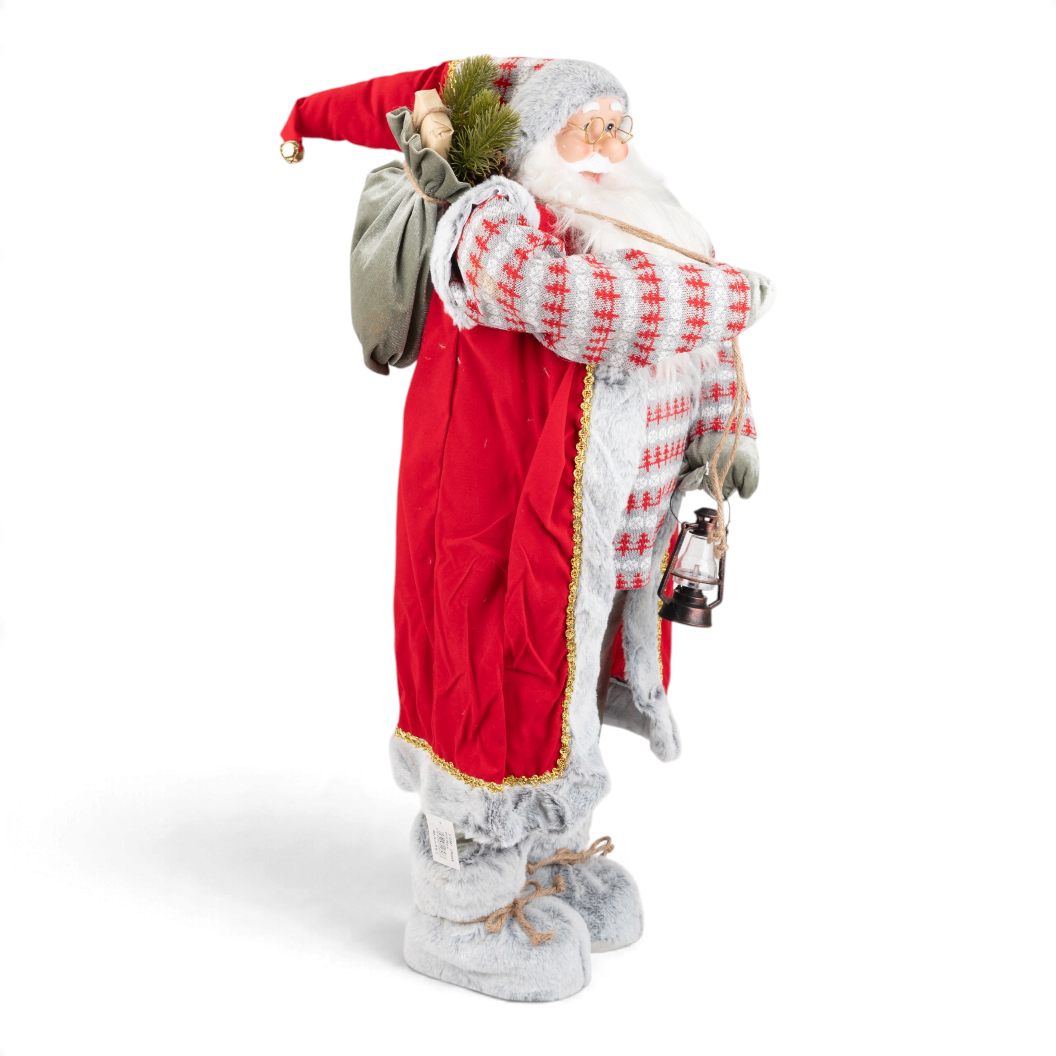 Traditional Santa with Checked Outfit & Lantern - 90cm