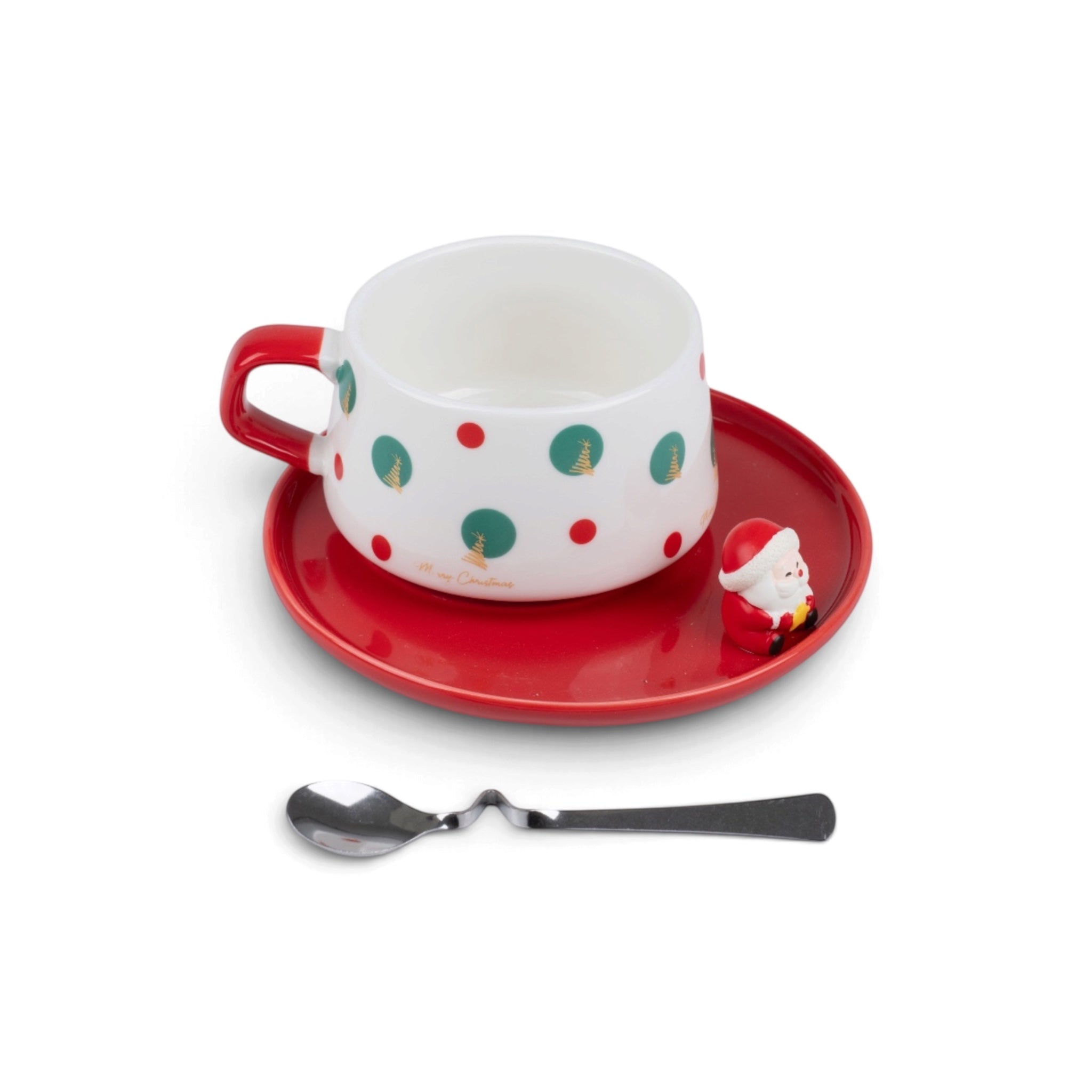 Christmas Cup &amp; Saucer with Santa Spoon - Red