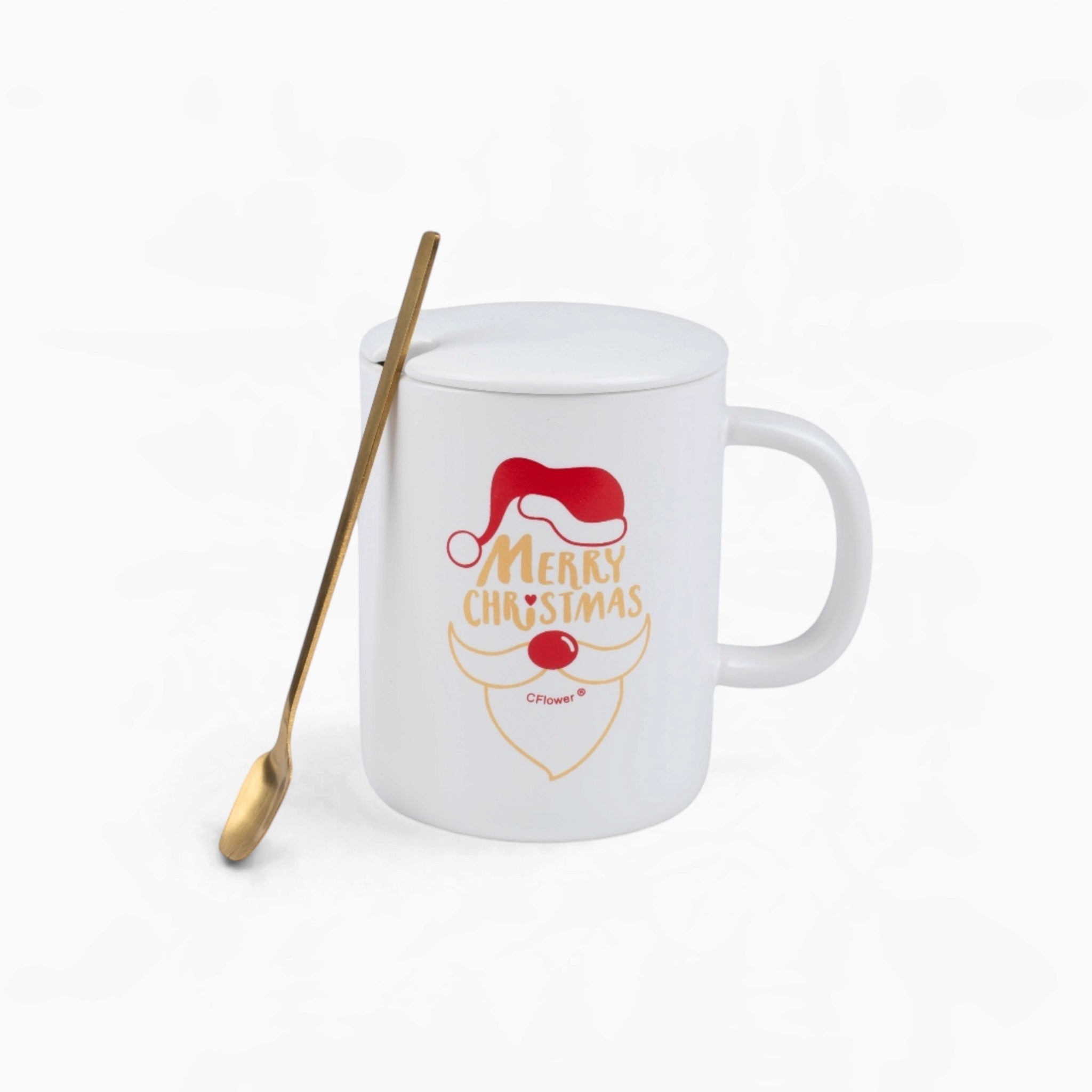 Merry Christmas Mug with Lid & Gold Spoon