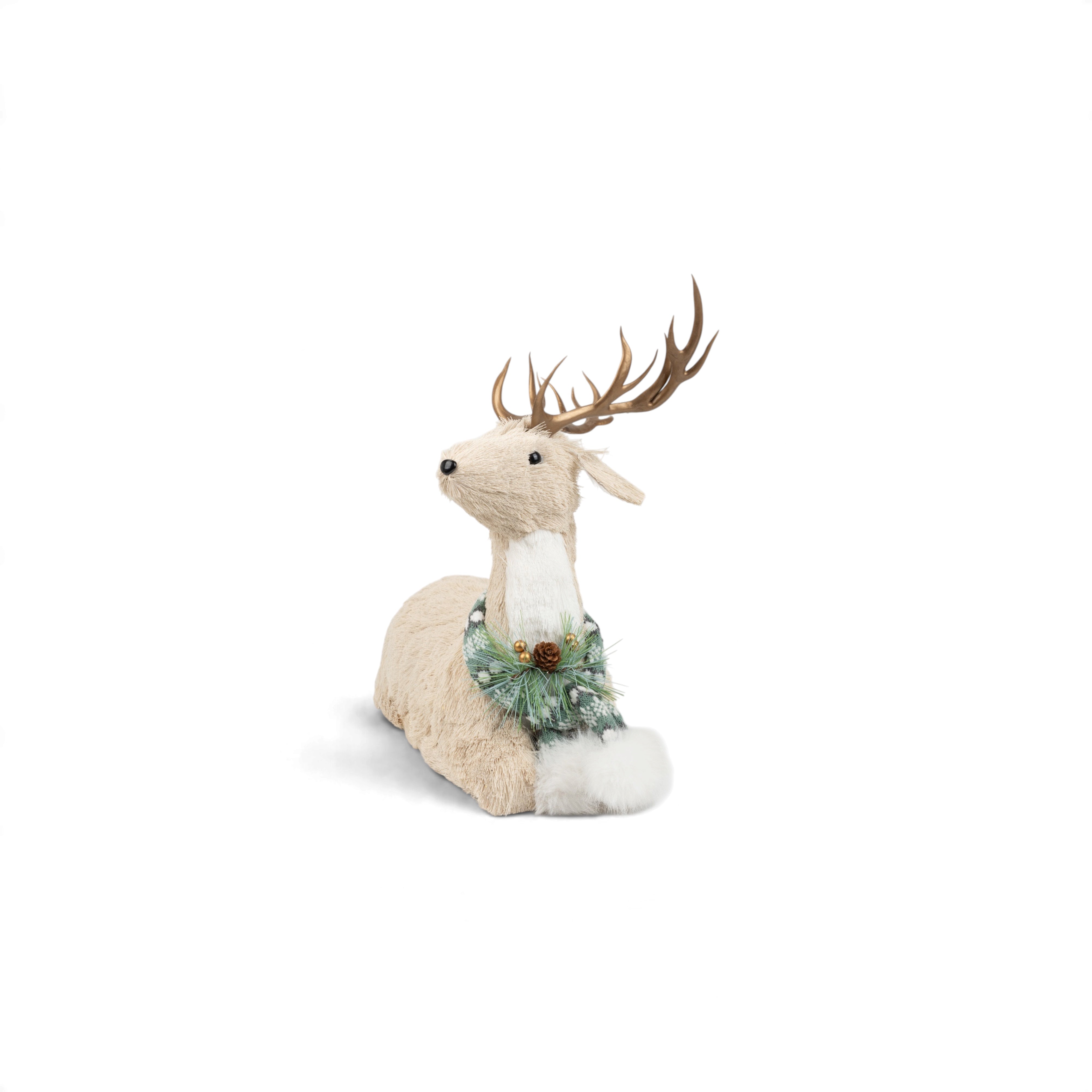 Beige Christmas Deer with Green Scarf