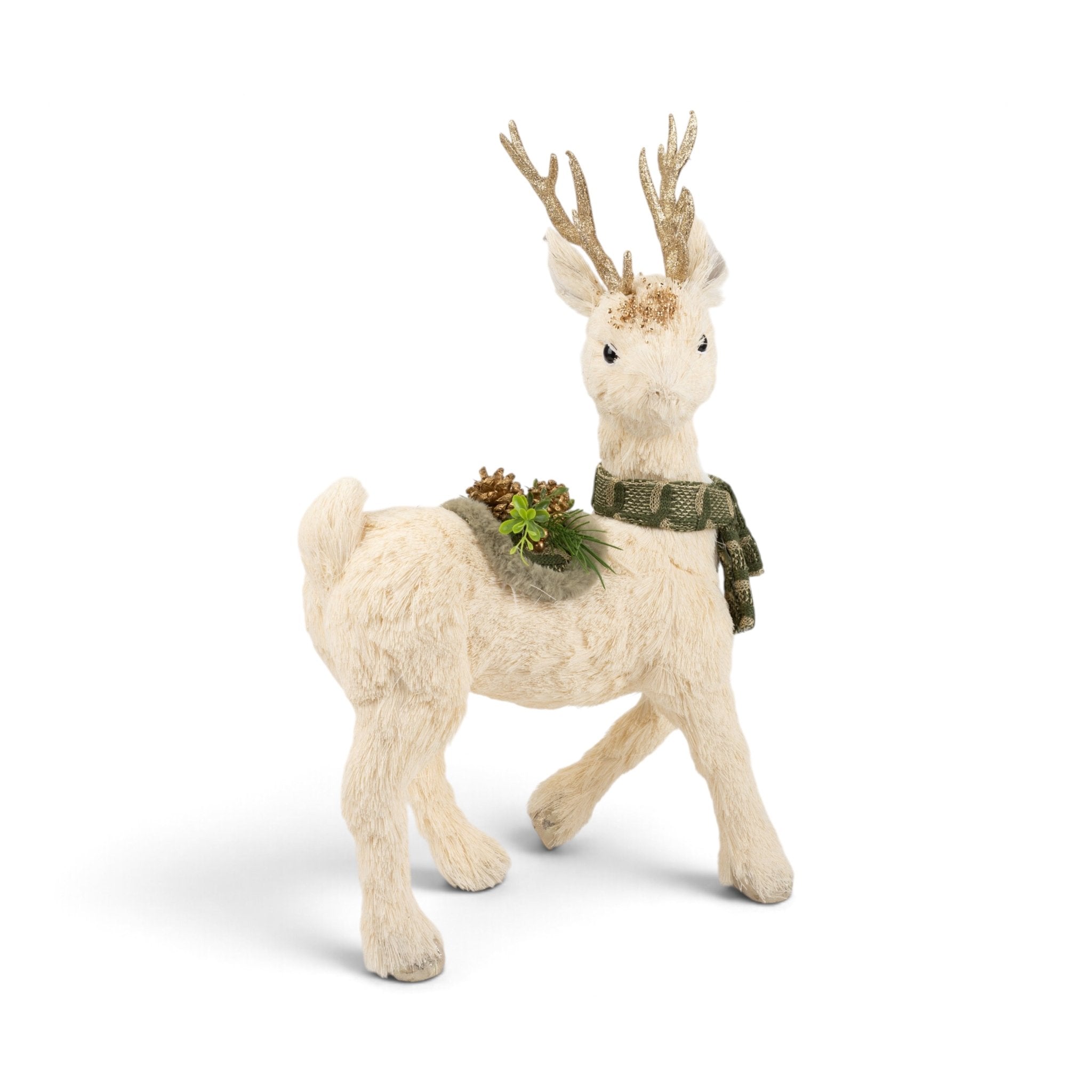 White Furry Deer with Wreath & Green Scarf - Urban Home