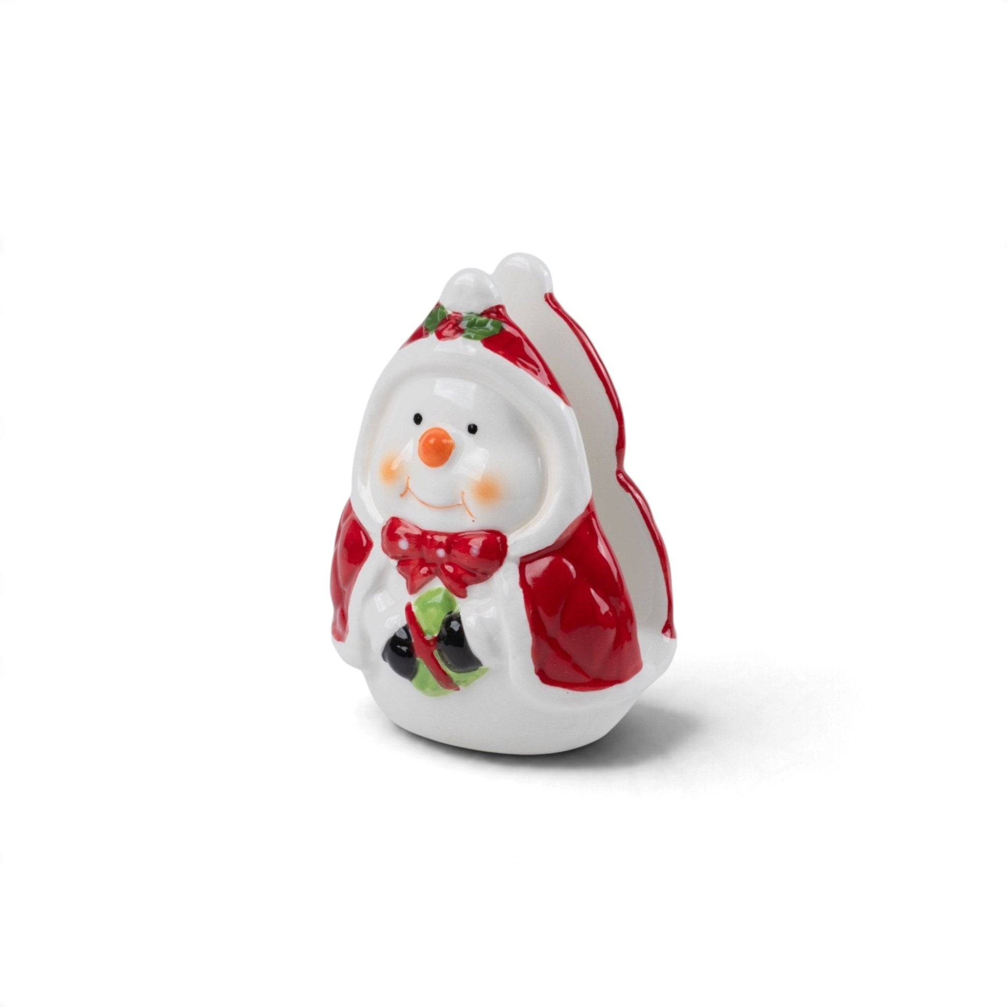 Snowman Ceramic Figurine with Red Hood - Urban Home
