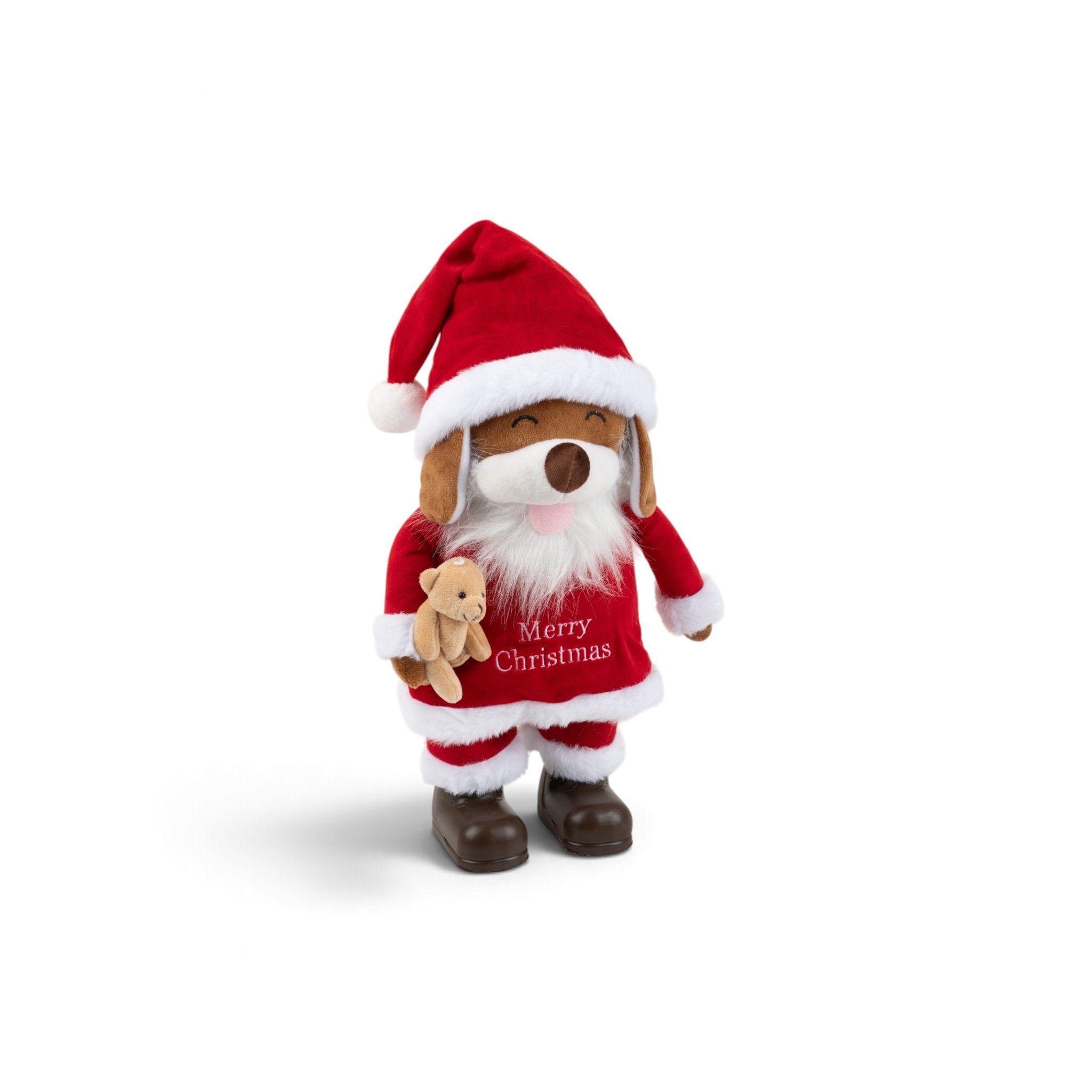 Plush Santa Dog Holding a Teddy Bear - Urban Home