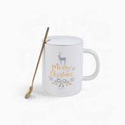Merry Christmas Mug with Lid & Gold Spoon