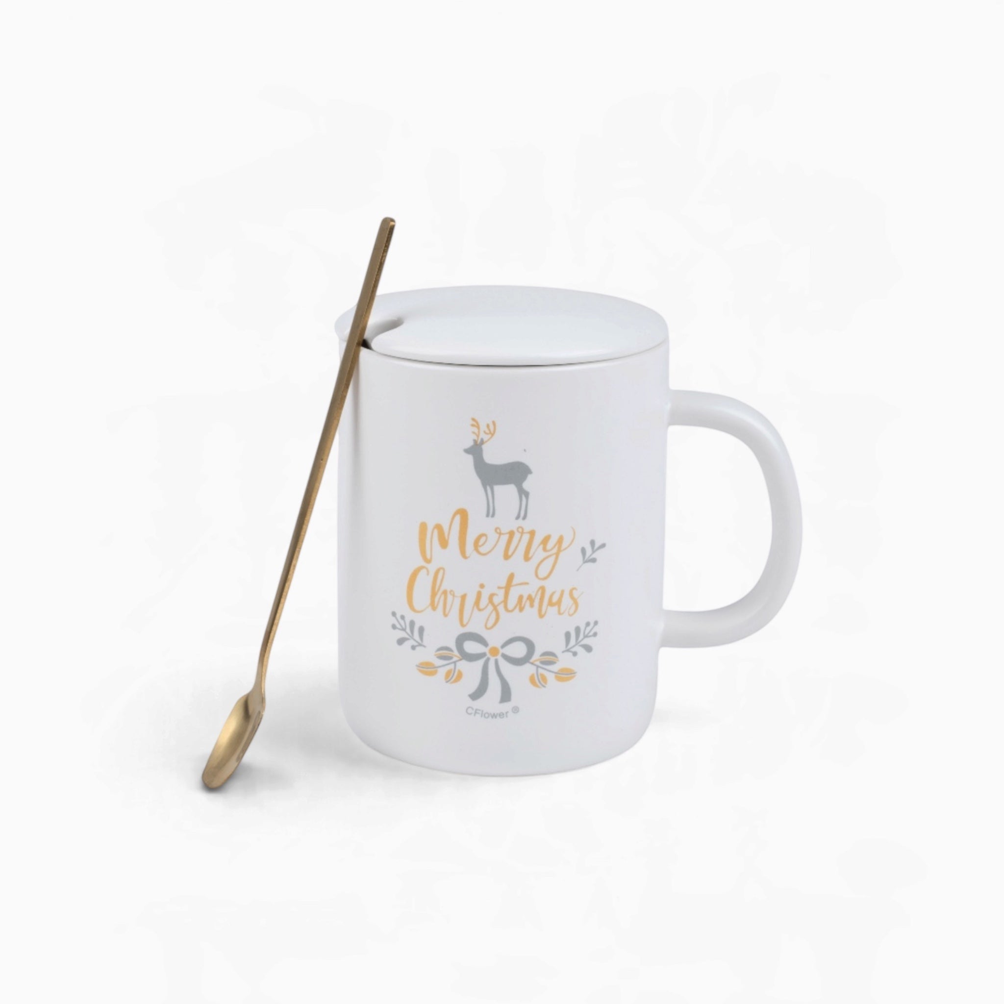 Merry Christmas Mug with Lid & Gold Spoon