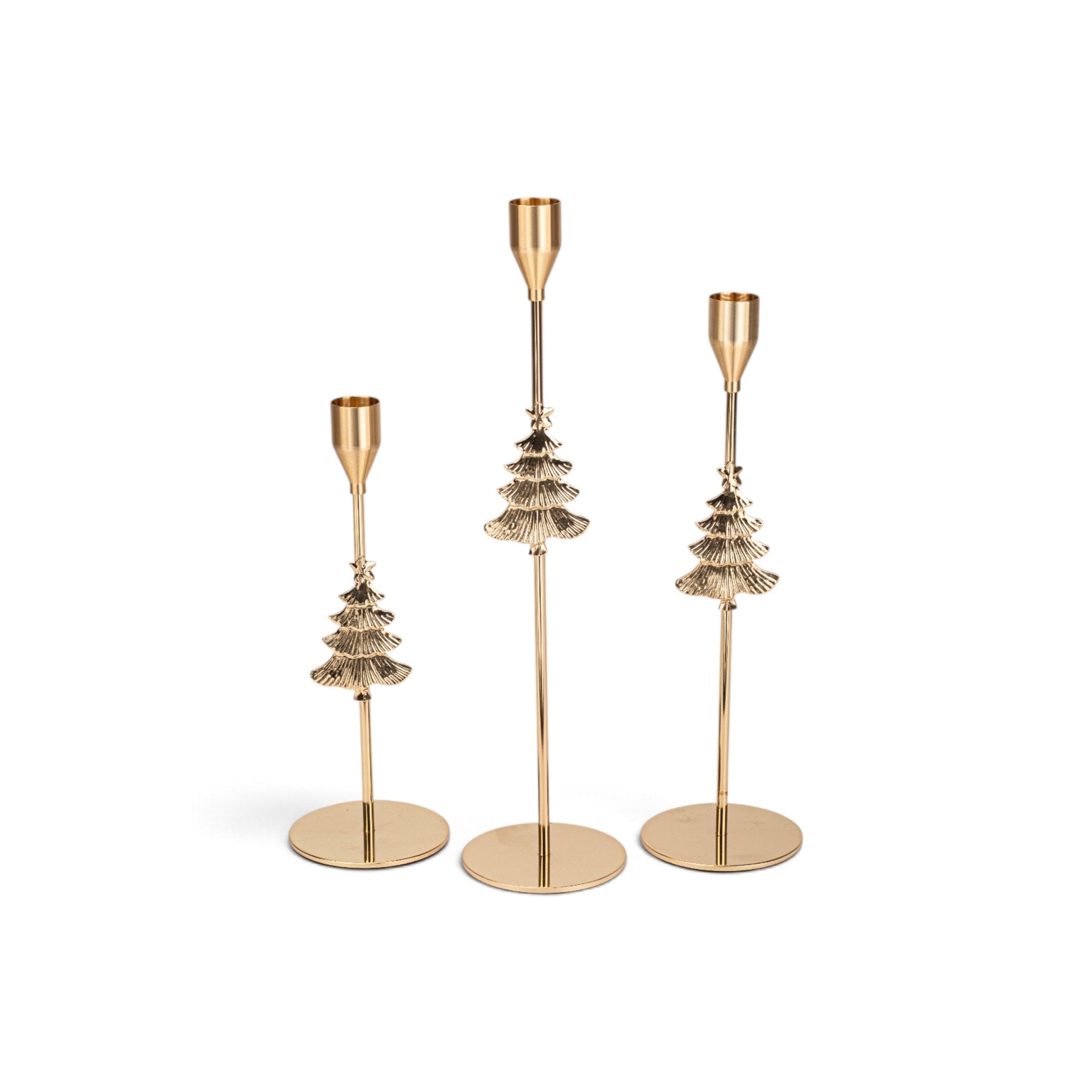 Christmas Tree Candle Stick Set of 3 - Gold - Urban Home