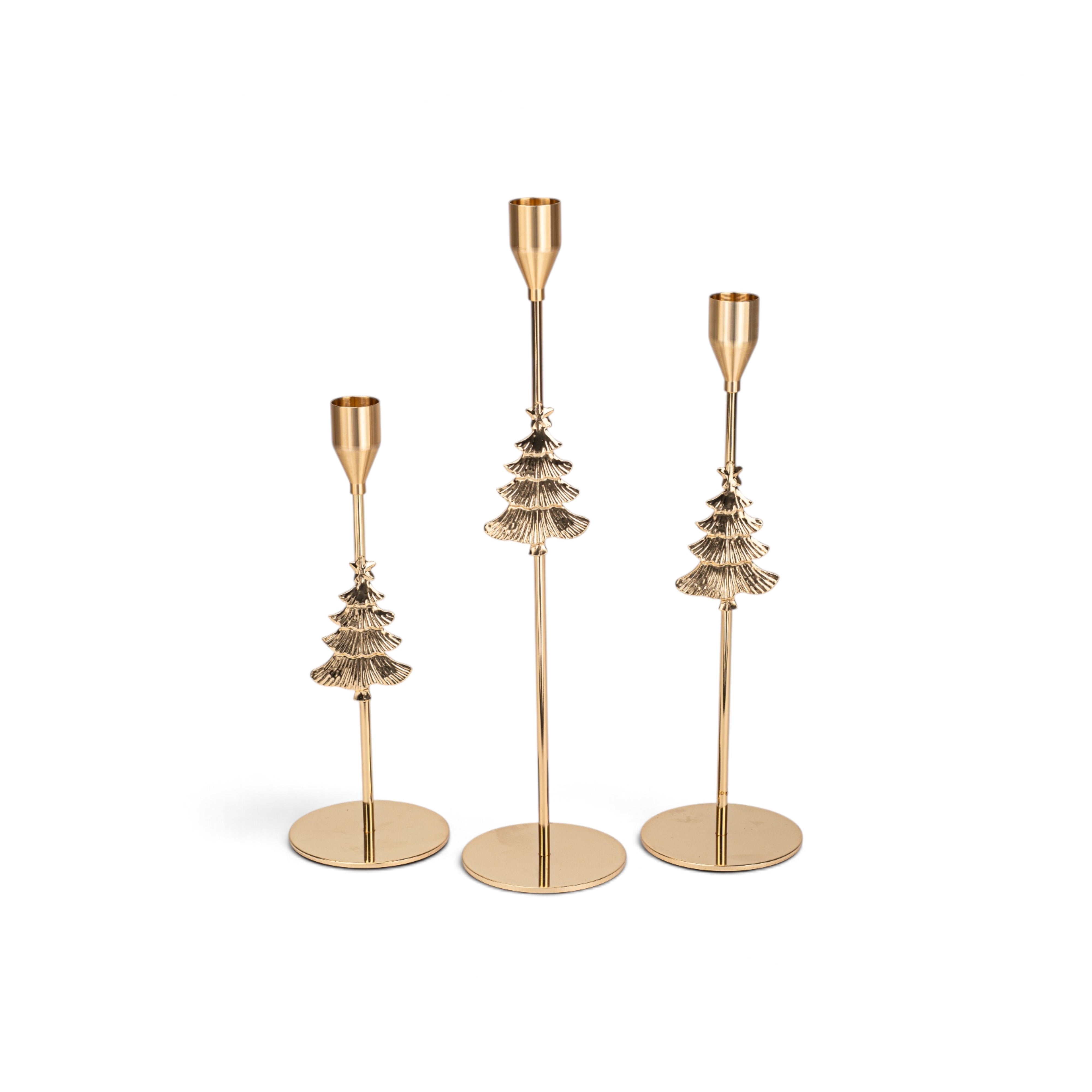 Christmas Tree Candle Stick Set of 3 - Gold