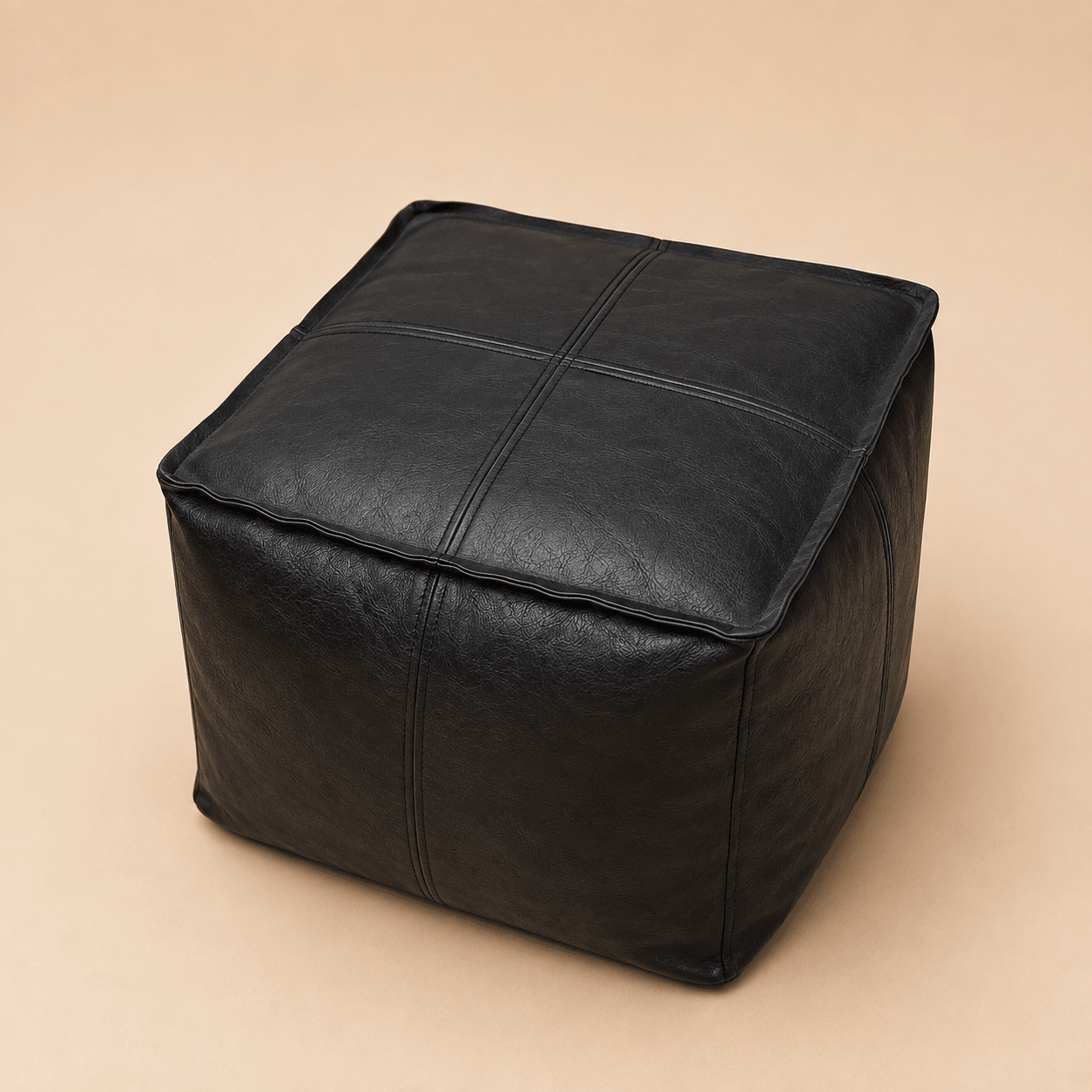 Square Leather Pouf - Urban Home