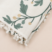 Sage Green Botanical Embroidered Tablecloth with Tassels - Urban Home