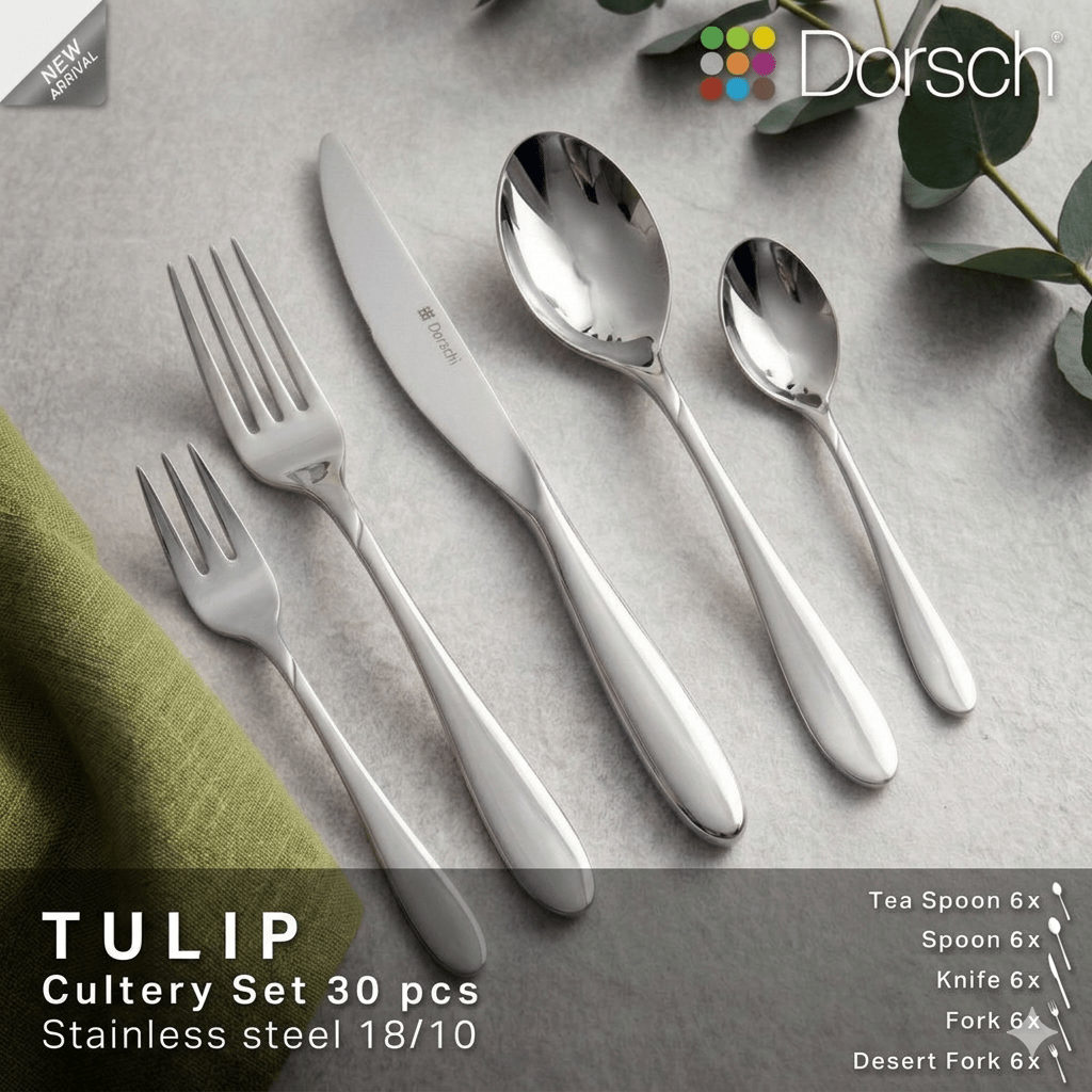 Dorsch Tulip Cutlery Set – 30 Pieces (Stainless Steel 18/10) - Urban Home